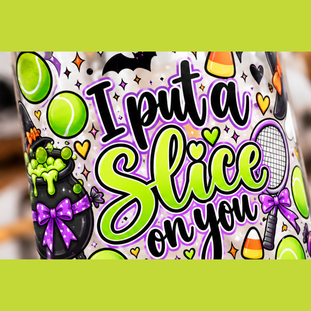 Halloween Tennis Sipper Glass  16oz — Halloween 'I Put a Slice on You' Witch Cauldron Design