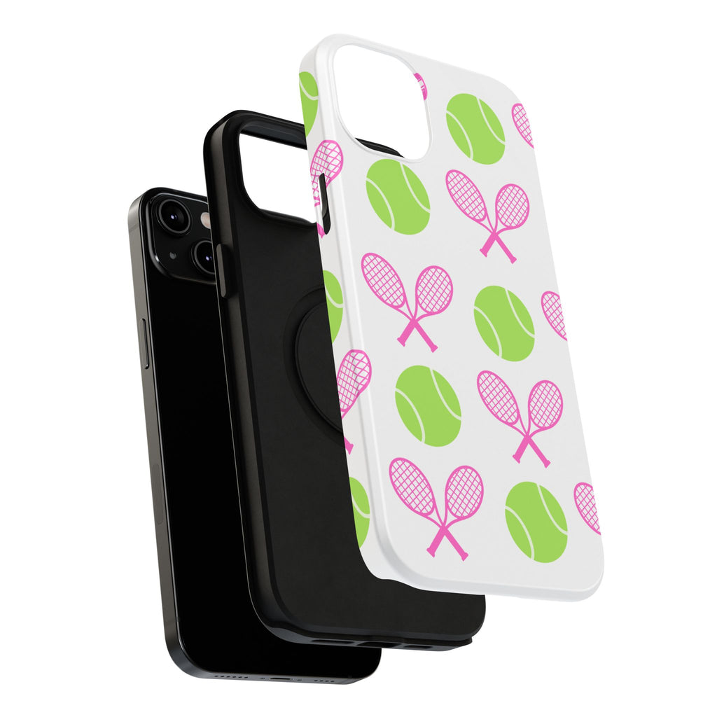 Tennis Pattern Impact-Resistant Phone Case — Pink Rackets & Green Balls