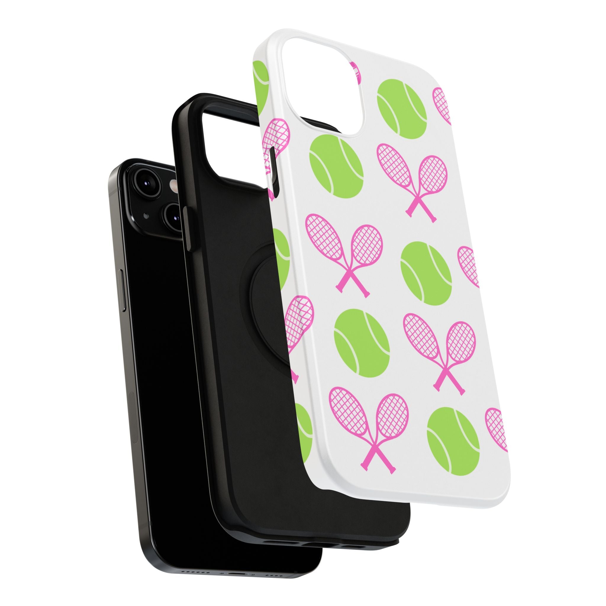 Tennis Pattern Impact-Resistant Phone Case — Pink Rackets & Green Balls