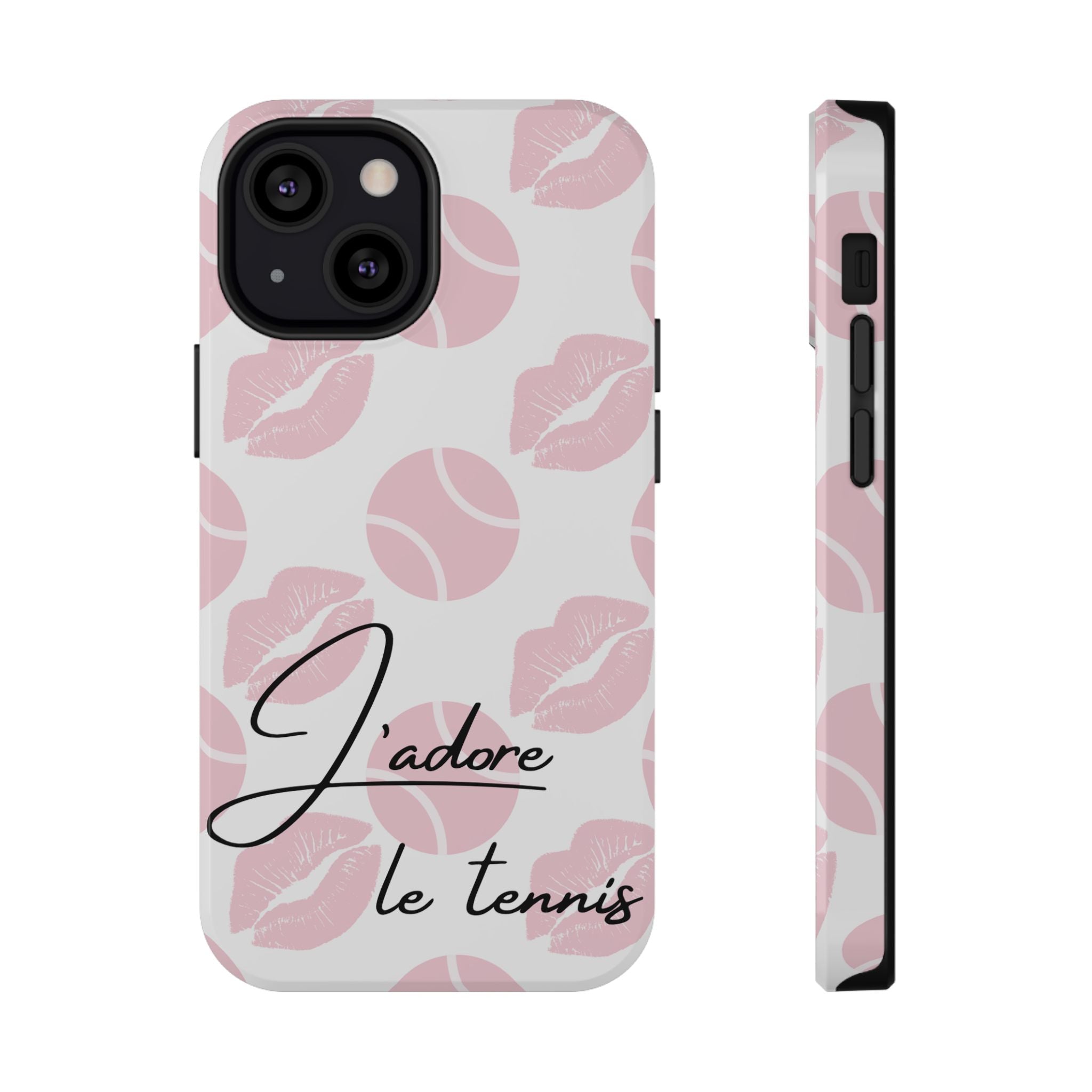 Impact-Resistant Phone Case - 'J'adore le tennis', pink tennis balls/lips