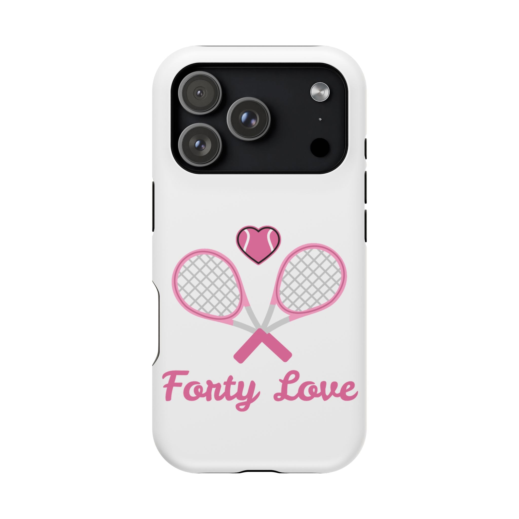 Tennis Impact‑Resistant Phone Case — 'Forty Love', pink/white