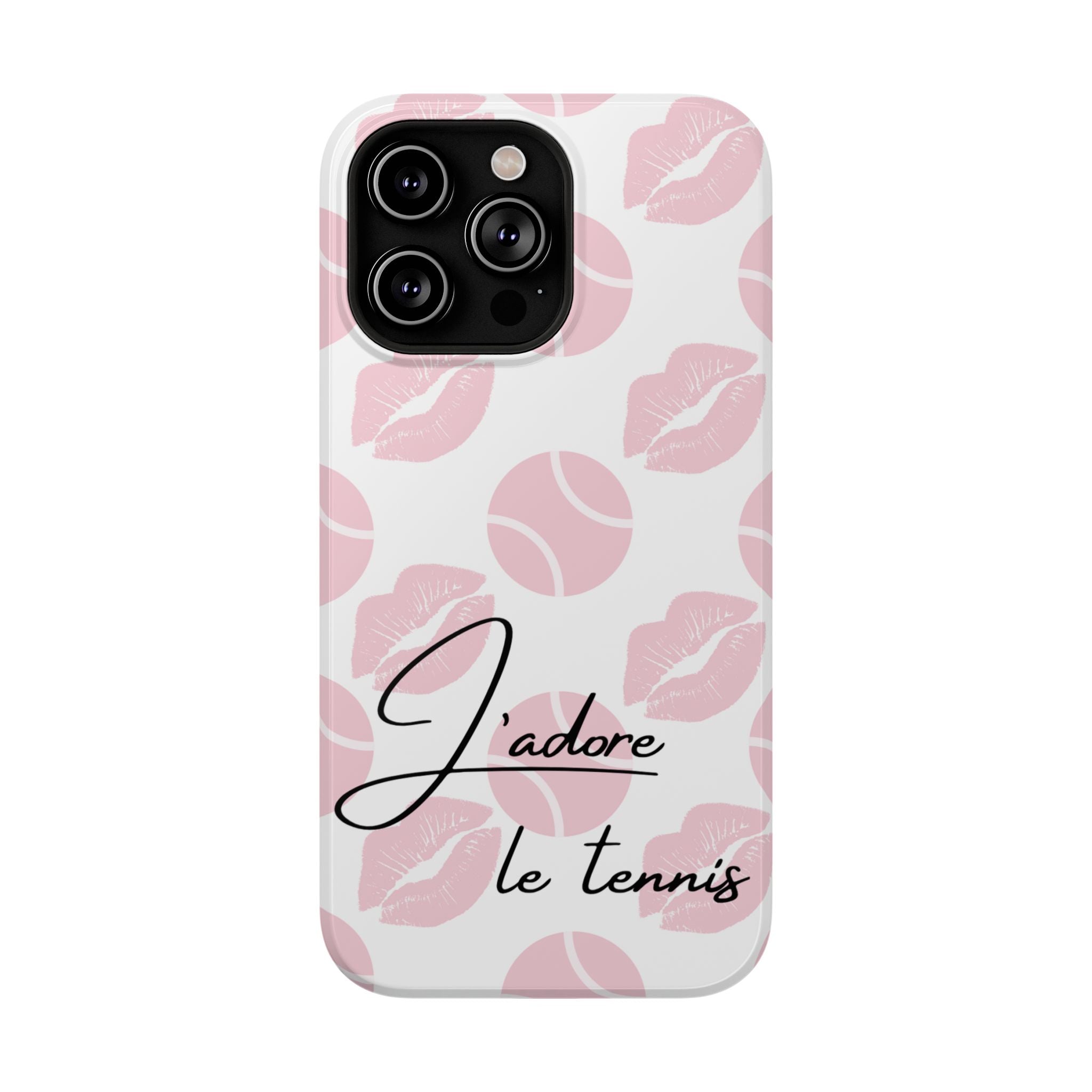 Impact-Resistant Phone Case - 'J'adore le tennis', pink tennis balls/lips