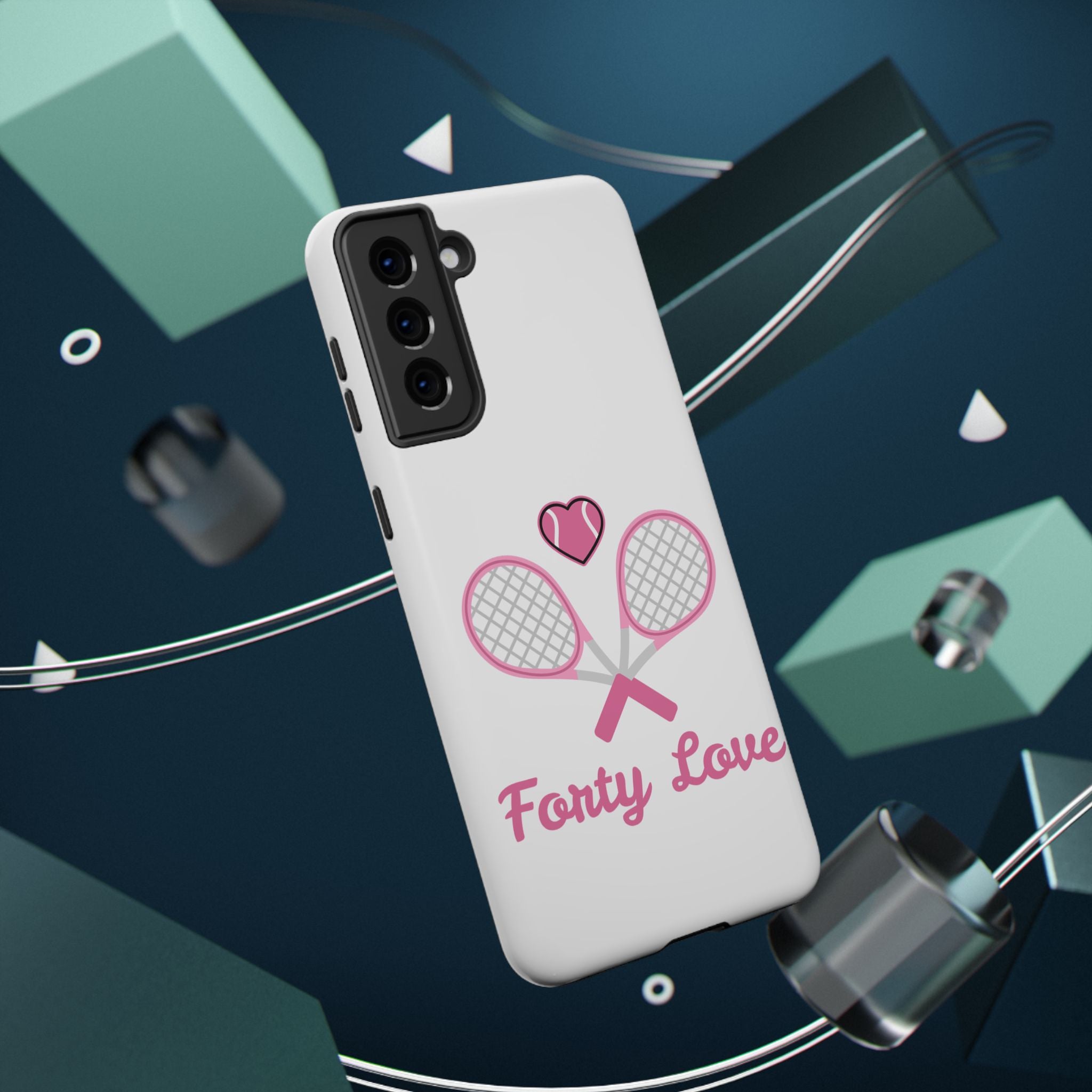 Tennis Impact‑Resistant Phone Case — 'Forty Love', pink/white