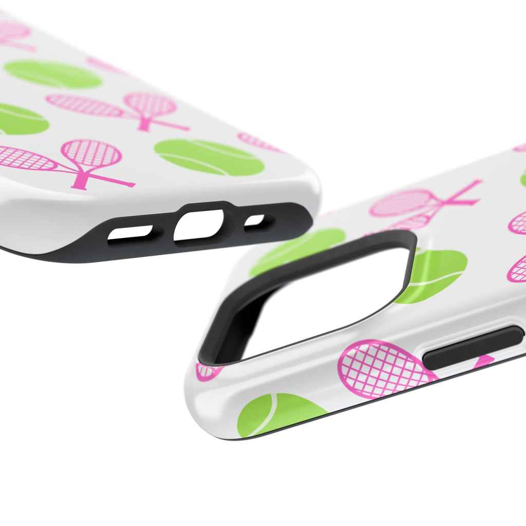 Tennis Pattern Impact-Resistant Phone Case — Pink Rackets & Green Balls