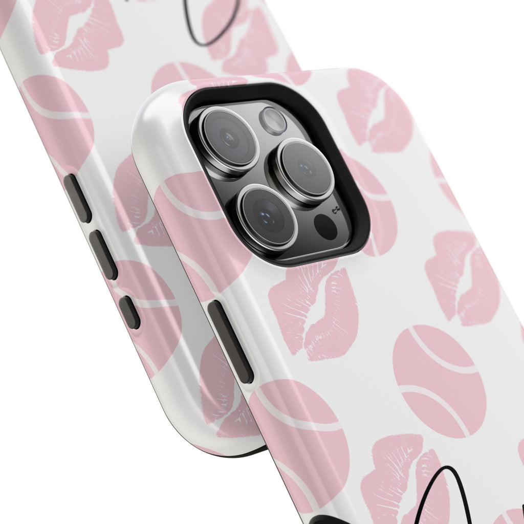 Impact-Resistant Phone Case - 'J'adore le tennis', pink tennis balls/lips