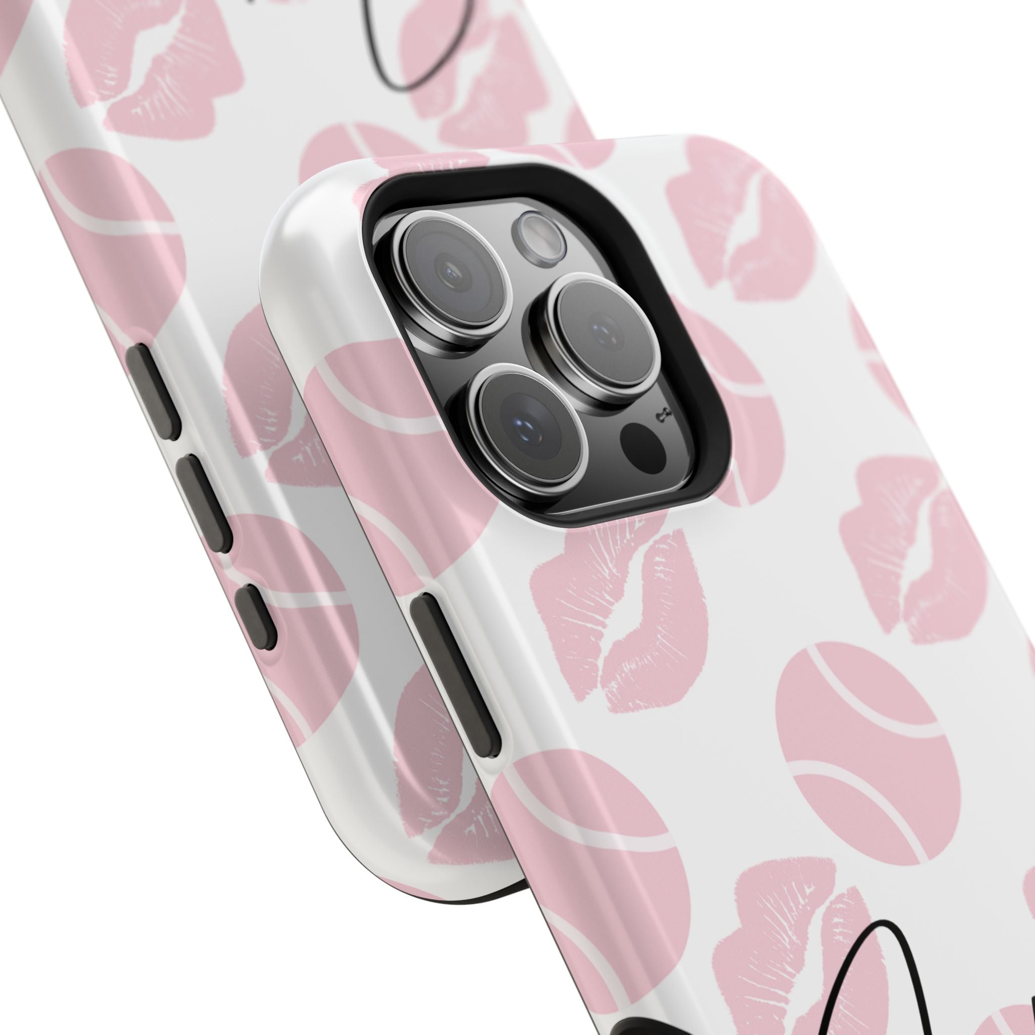 Impact-Resistant Phone Case - 'J'adore le tennis', pink tennis balls/lips