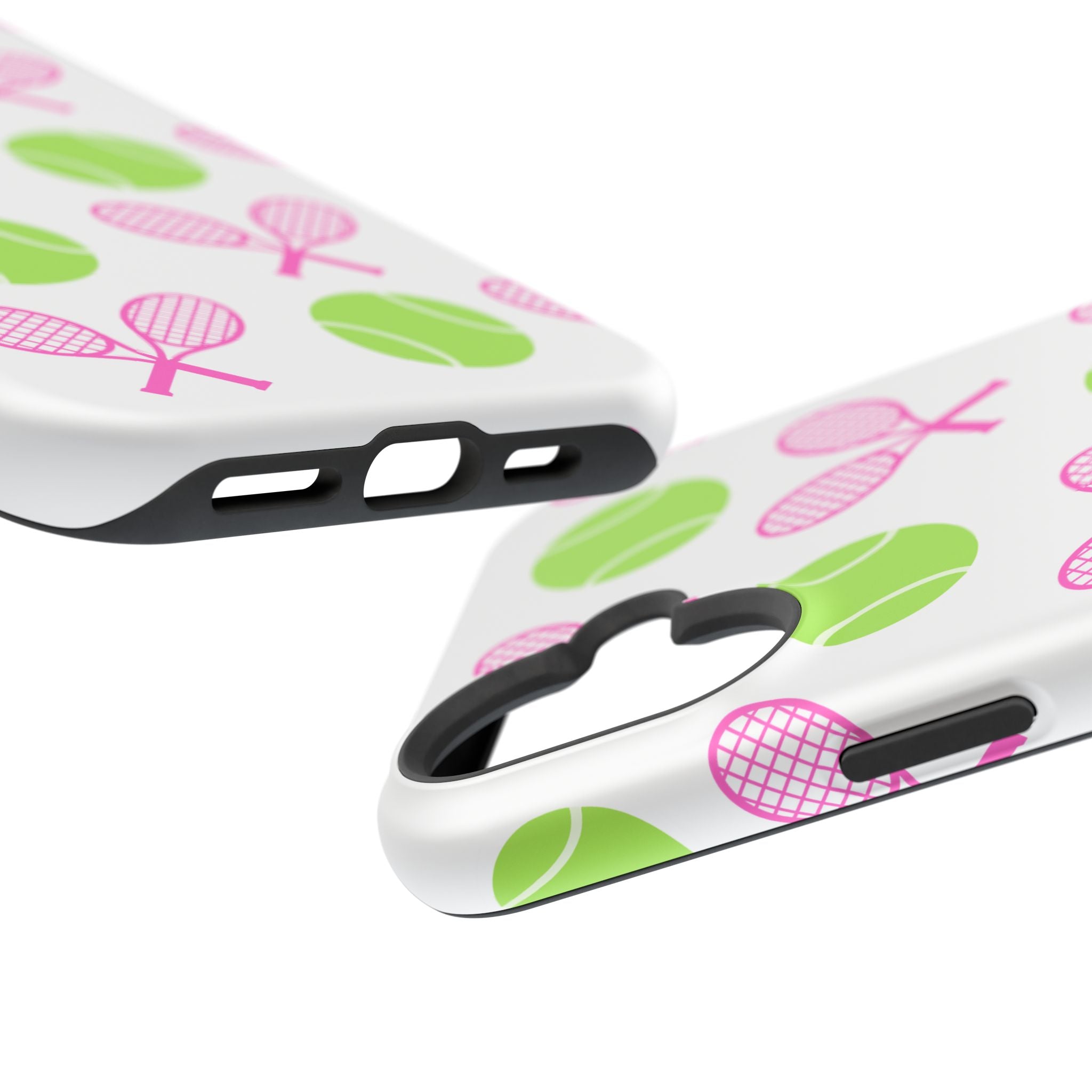 Tennis Pattern Impact-Resistant Phone Case — Pink Rackets & Green Balls