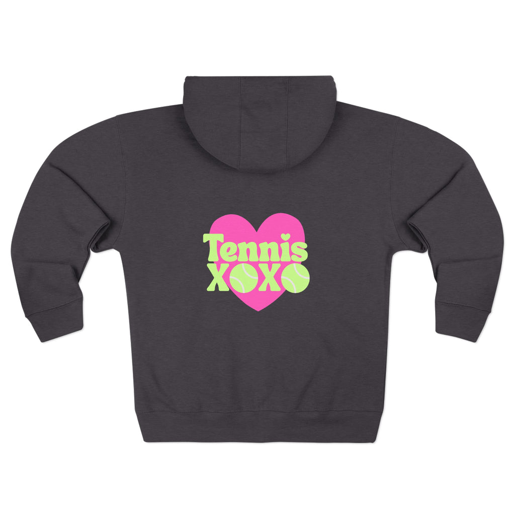 Women's Zip Hoodie — Neon Pink Heart 'XOXO' Tennis Graphic Hoodie
