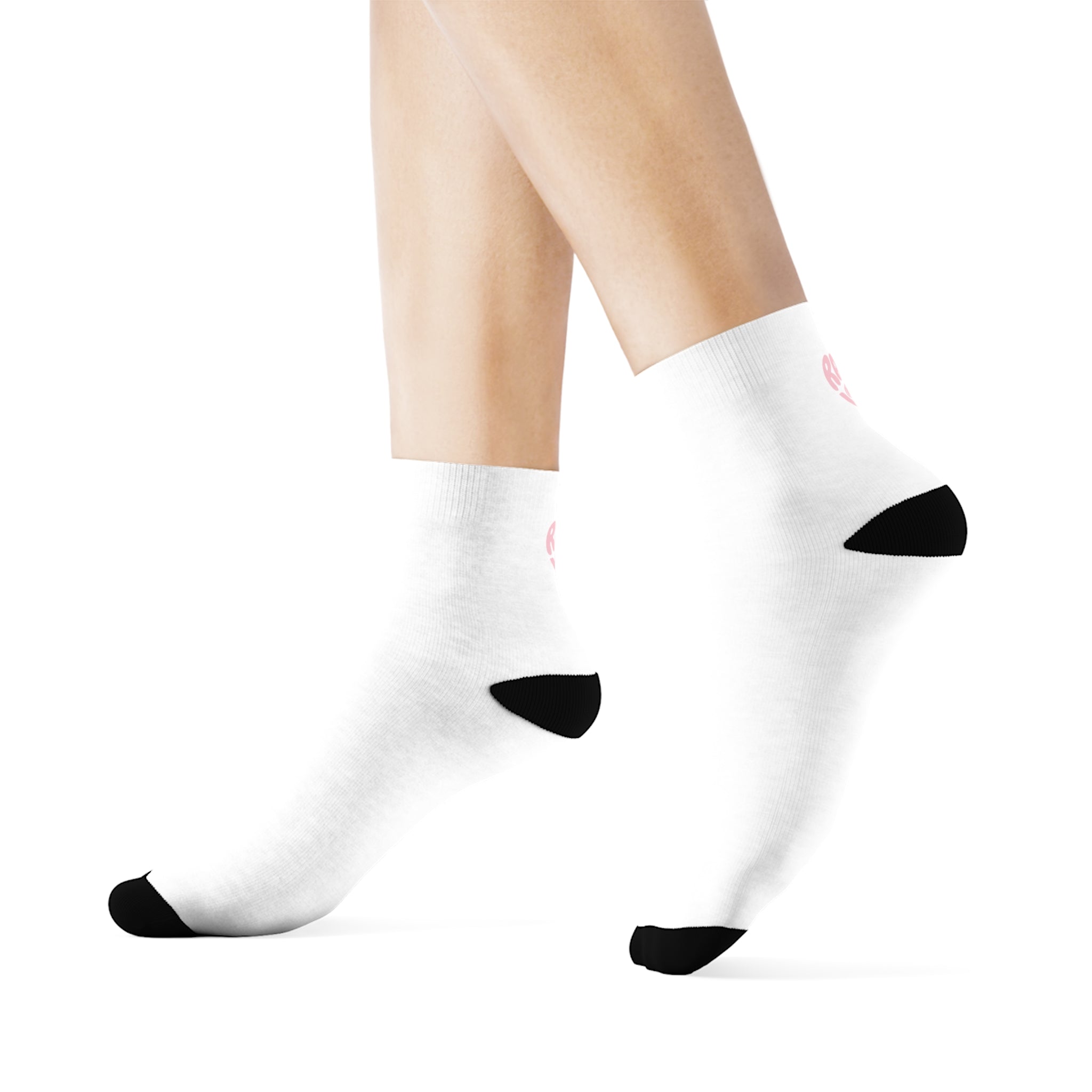 Women's Socks — White/'Rally & Love' Pink Heart Graphic Cotton Crew Socks