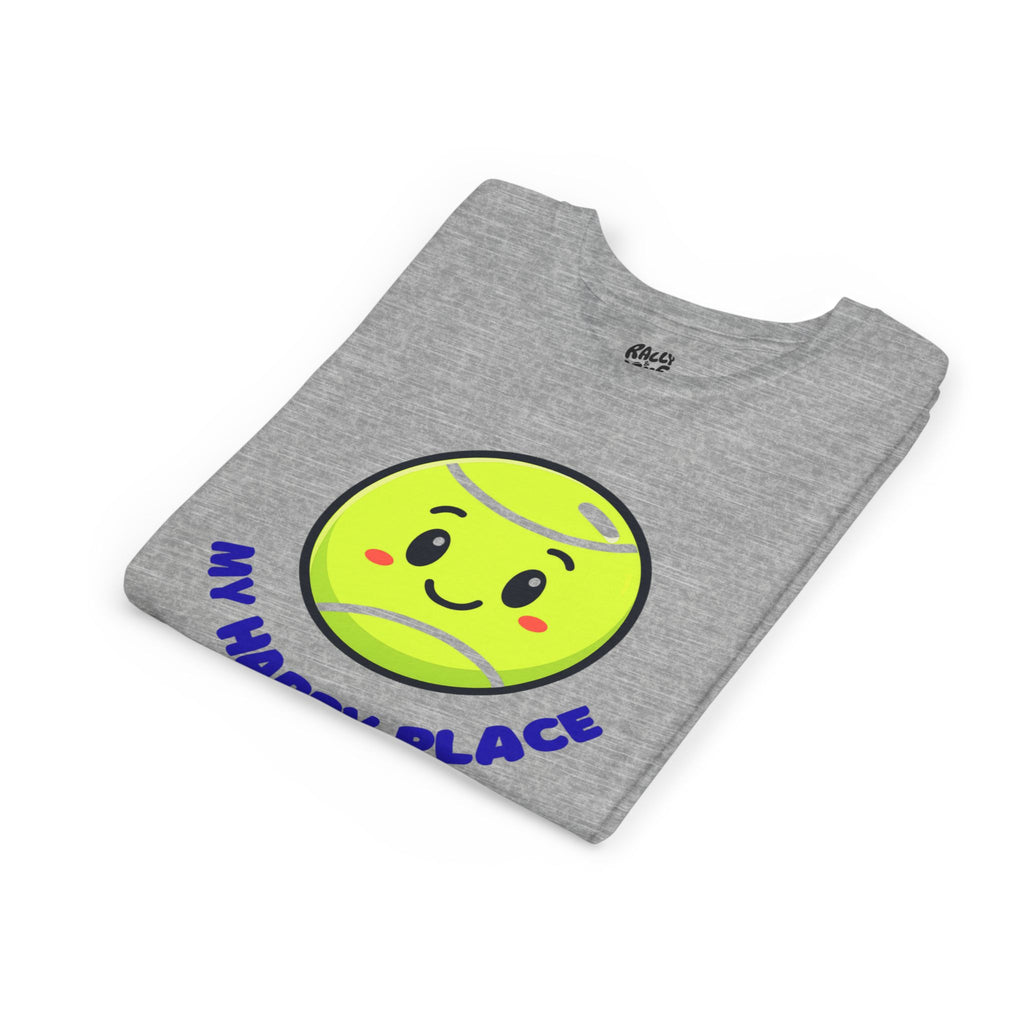 Boy's Junior Tee — Cute Smiling Tennis Ball "My Happy Place" Kids Shirt