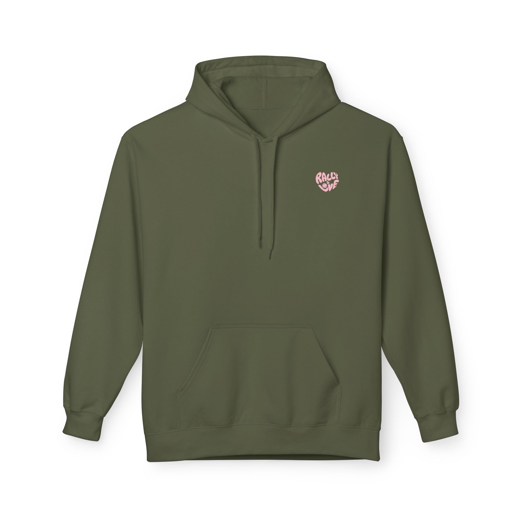 Women's Softstyle Fleece Hoodie sweatshirt - 'Rally & Love' logo, minimalist (pink)