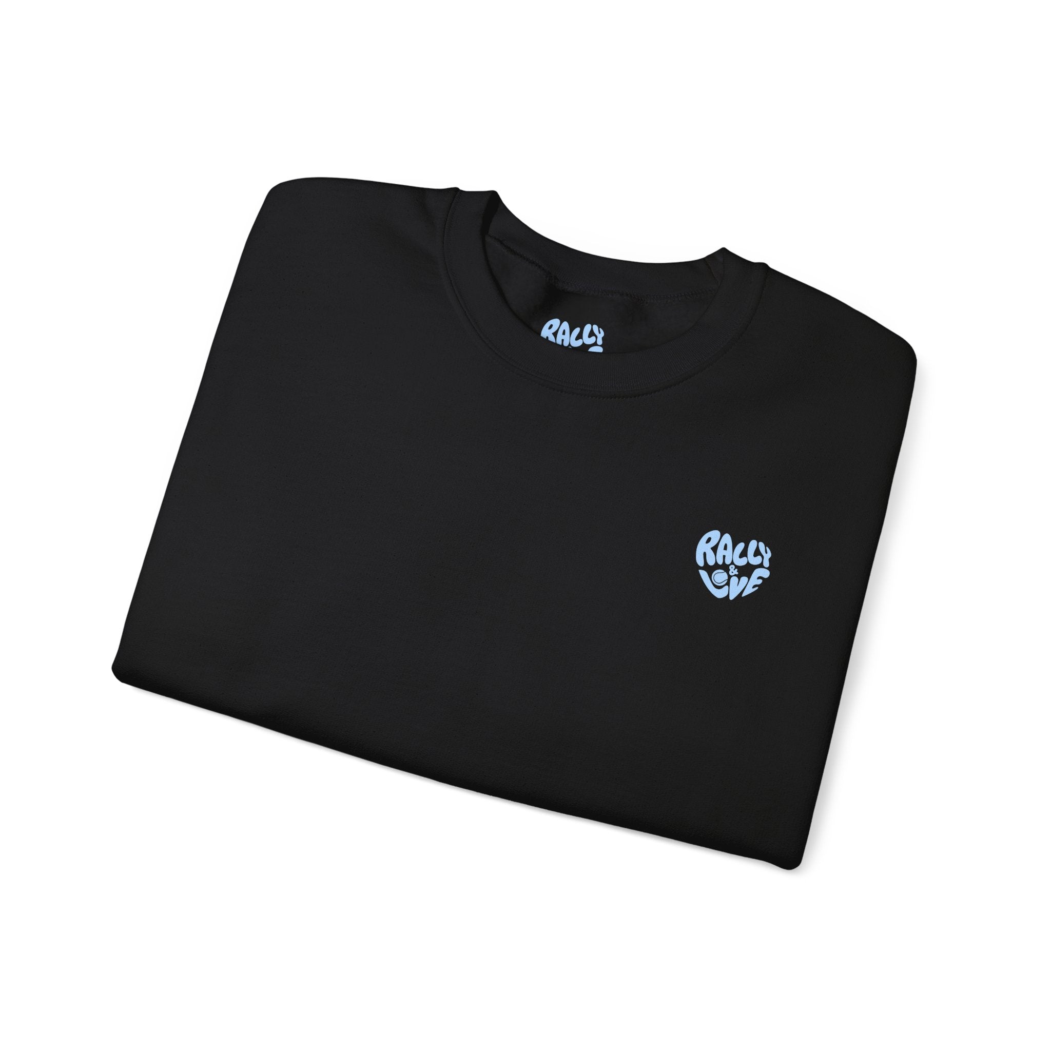 Women's Crewneck Sweatshirt — Minimal ‘Game Set Match’ Tennis Graphic (bubblegum blue)