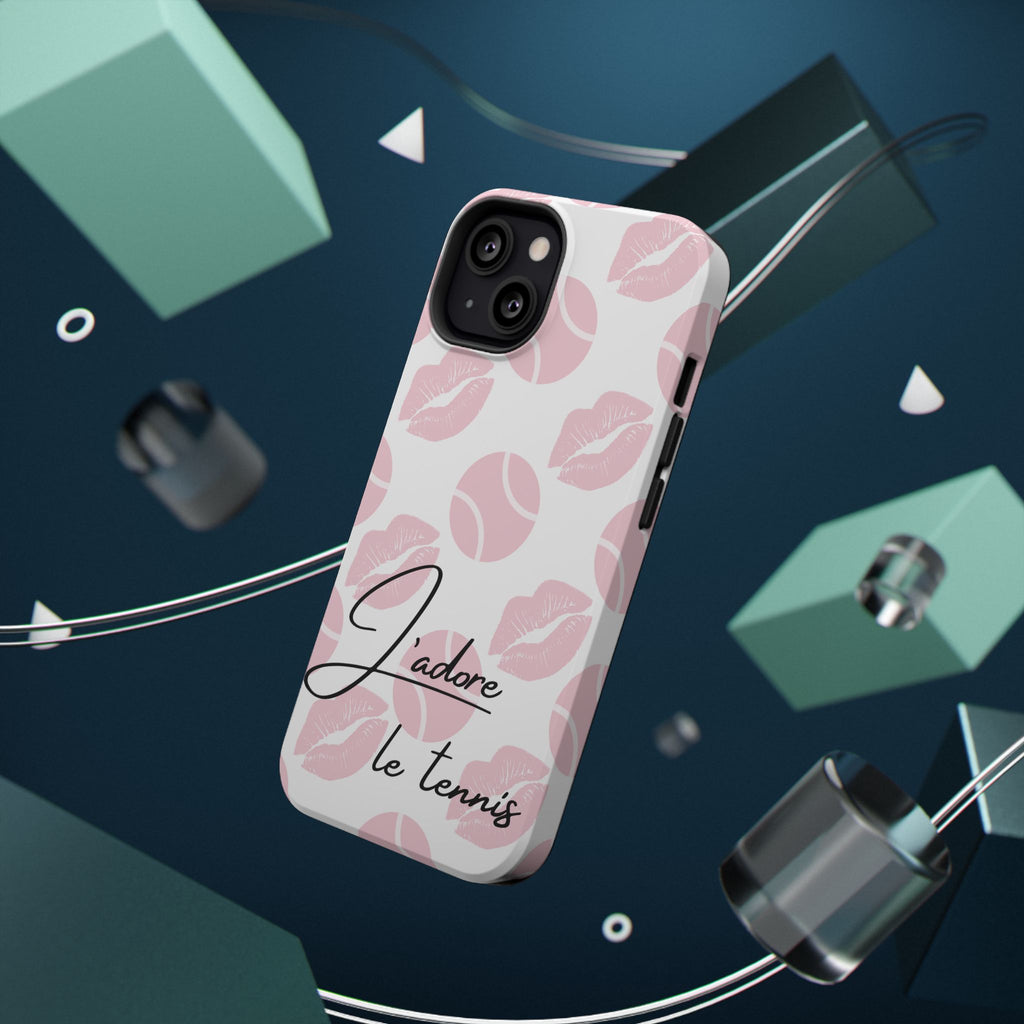 Impact-Resistant Phone Case - 'J'adore le tennis', pink tennis balls/lips