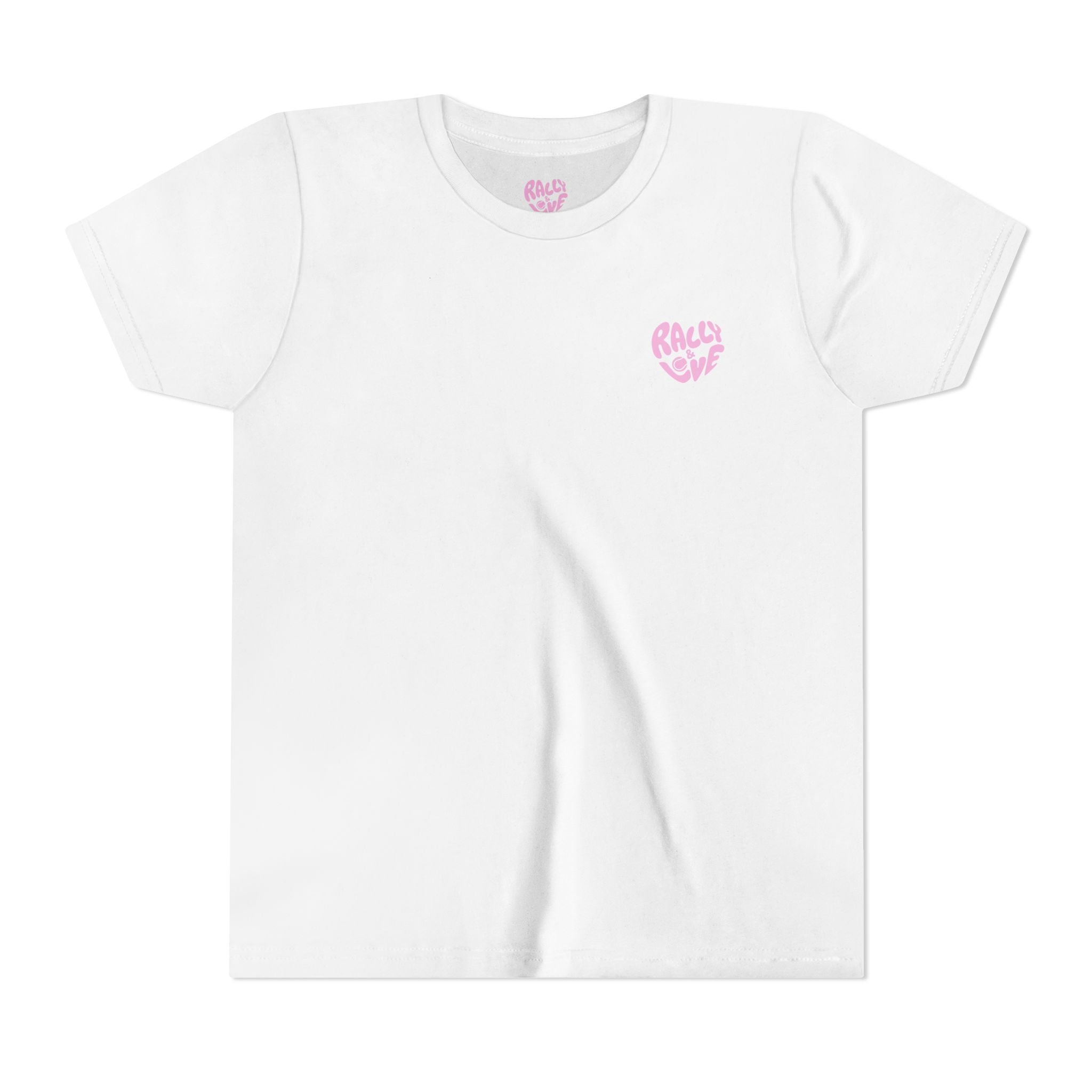 Girl's Junior Tee — 'Rally & Love' Heart Graphic Kids T-Shirt (bubblegum pink)
