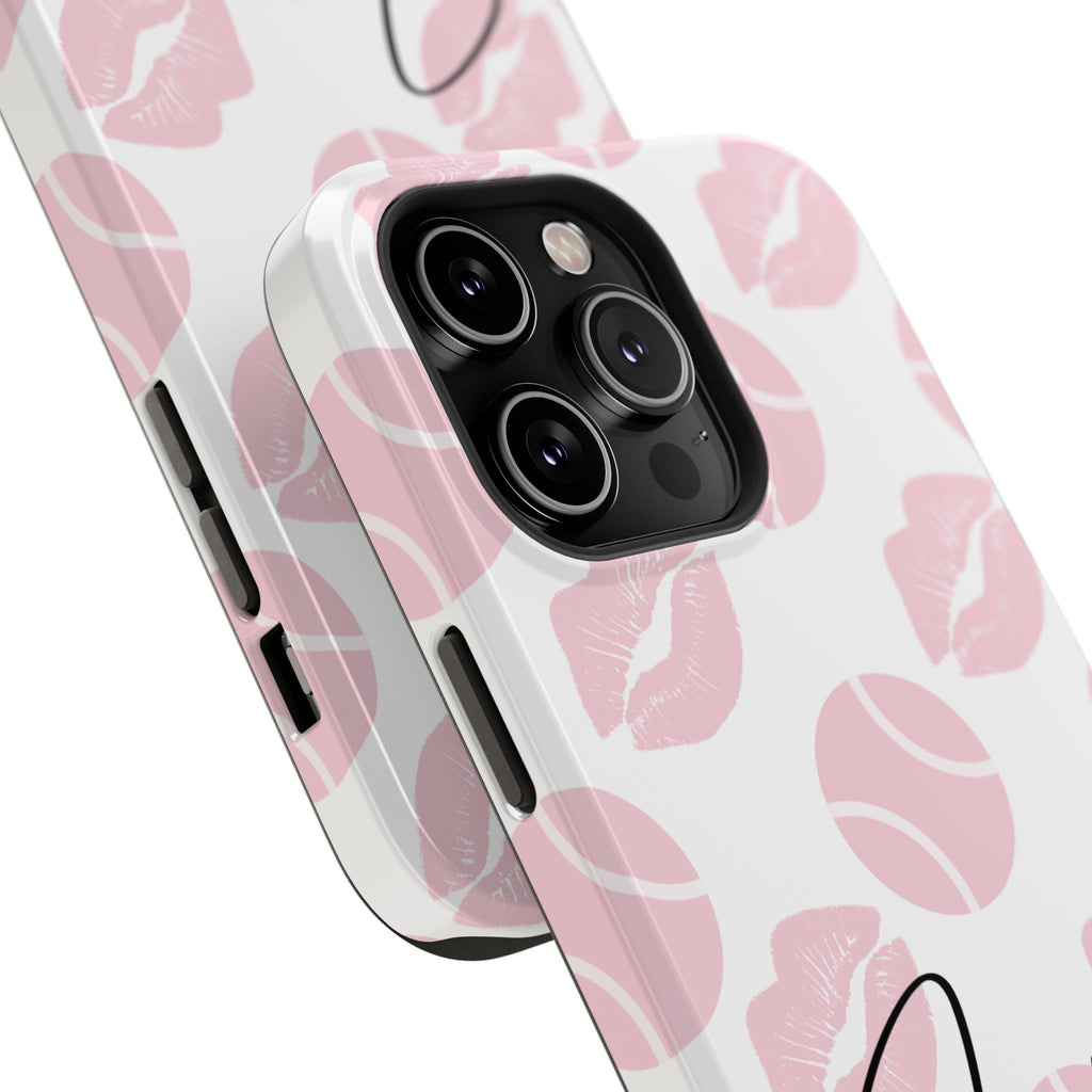 Impact-Resistant Phone Case - 'J'adore le tennis', pink tennis balls/lips