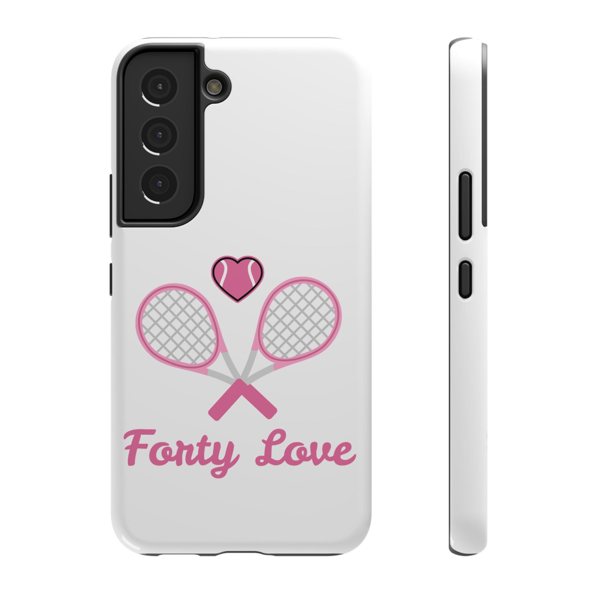 Tennis Impact‑Resistant Phone Case — 'Forty Love', pink/white