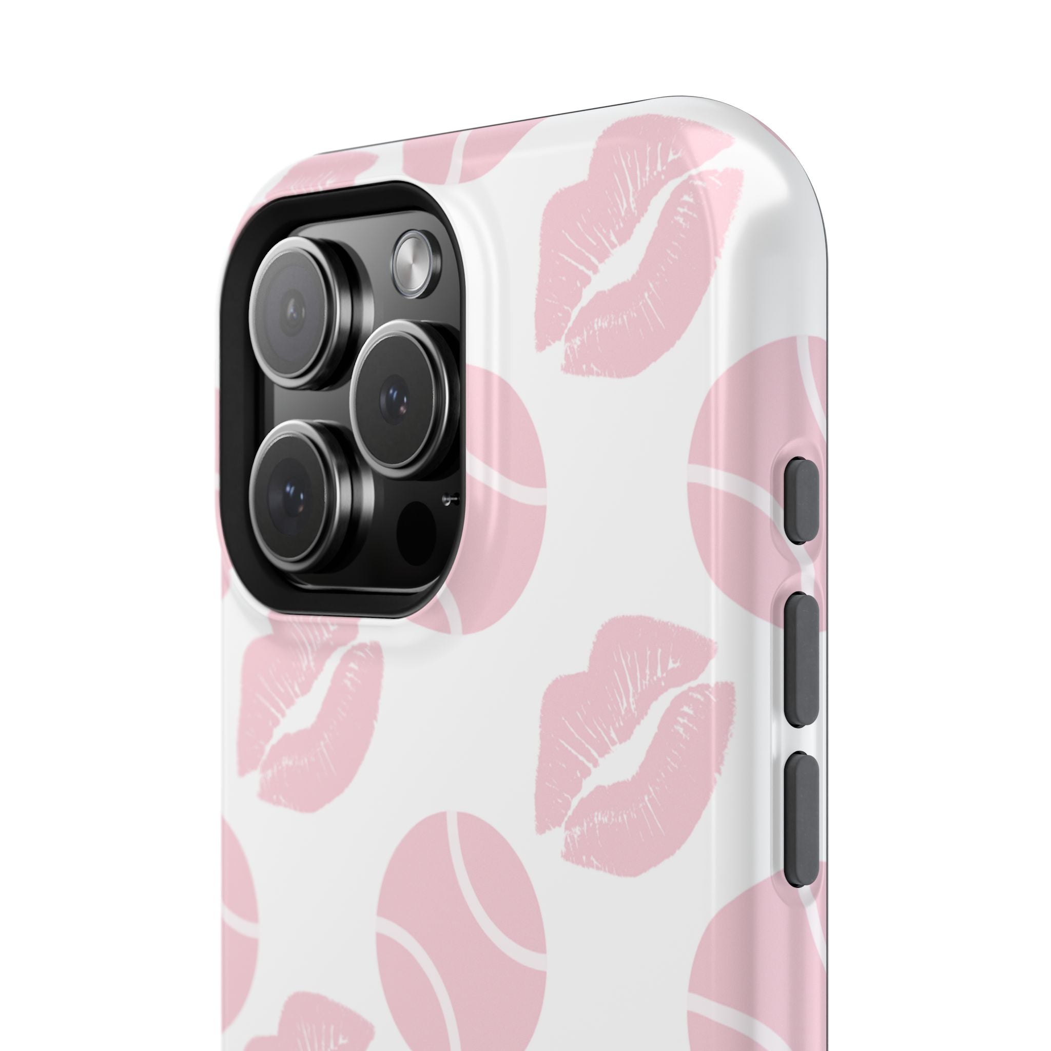 Impact-Resistant Phone Case - 'J'adore le tennis', pink tennis balls/lips