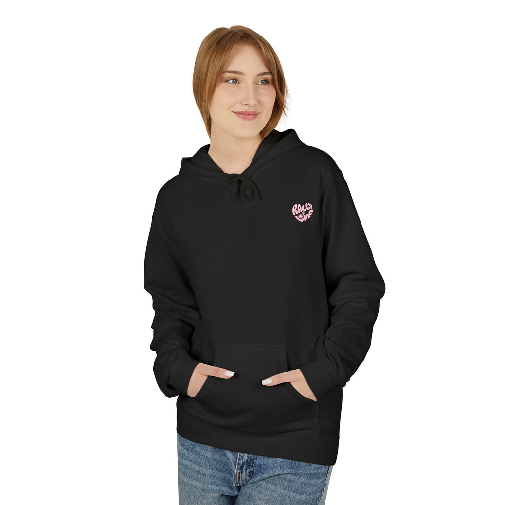 Women's Softstyle Fleece Hoodie sweatshirt - 'Rally & Love' logo, minimalist (pink)
