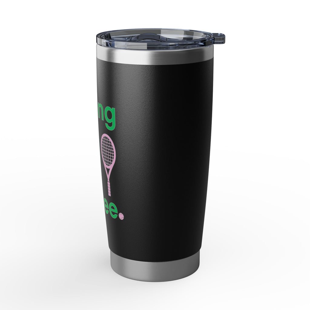 20oz Coffee Tumbler — "Strong Like My Coffee" Tennis Graphic Insulated Travel Cup (bubblegum pink/green)