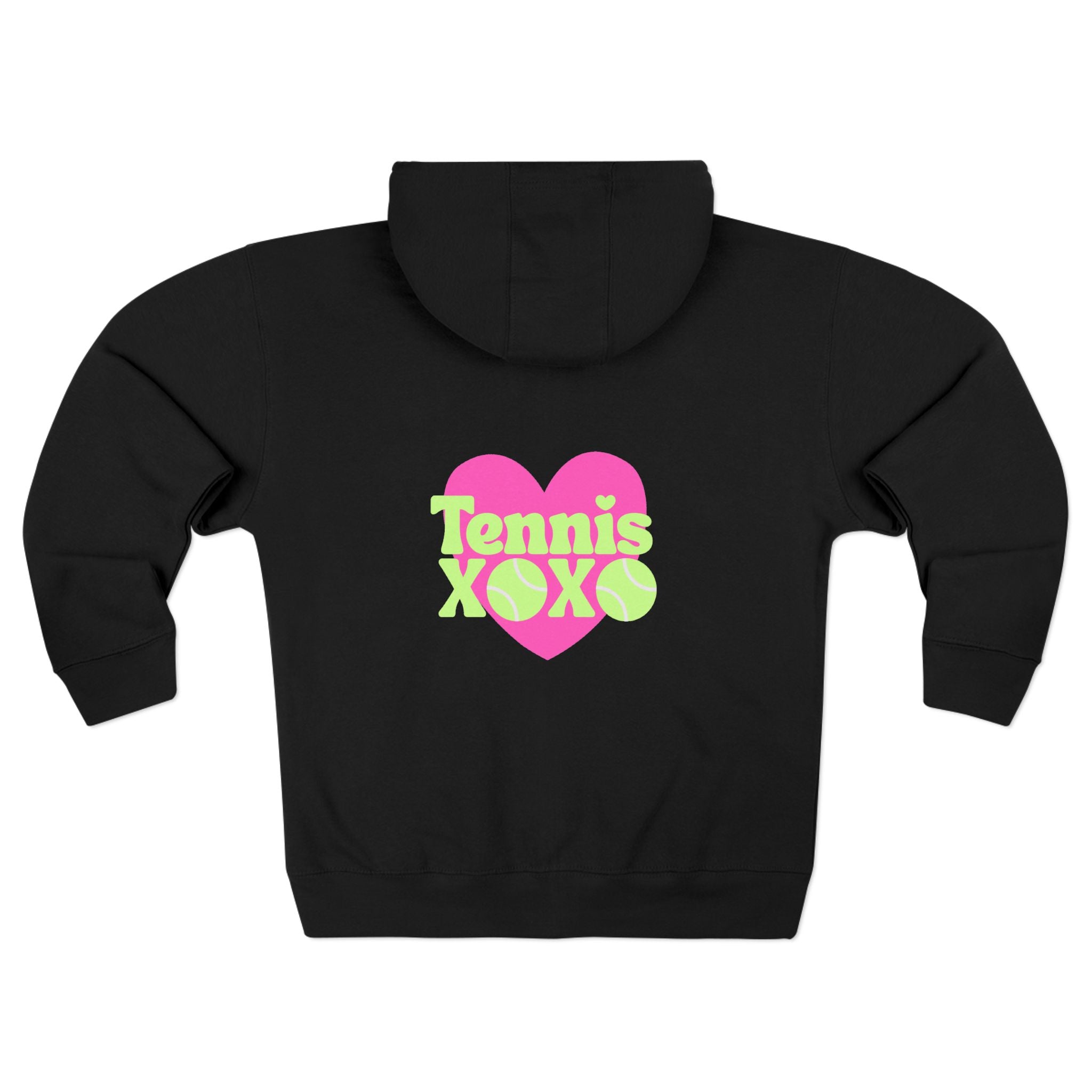 Women's Zip Hoodie — Neon Pink Heart 'XOXO' Tennis Graphic Hoodie