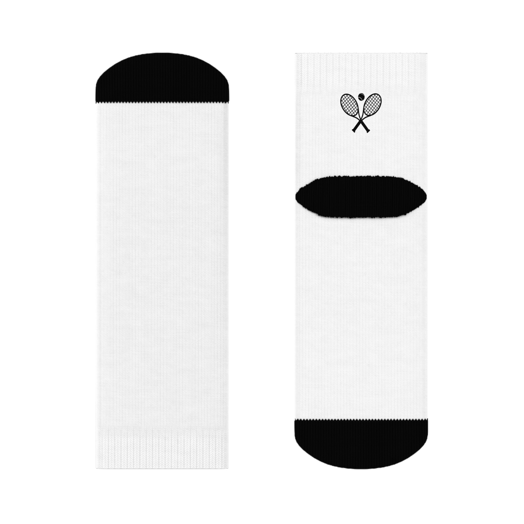 Women's Socks — White/Racket and ball, Rally Tennis Graphic Cotton Crew Socks