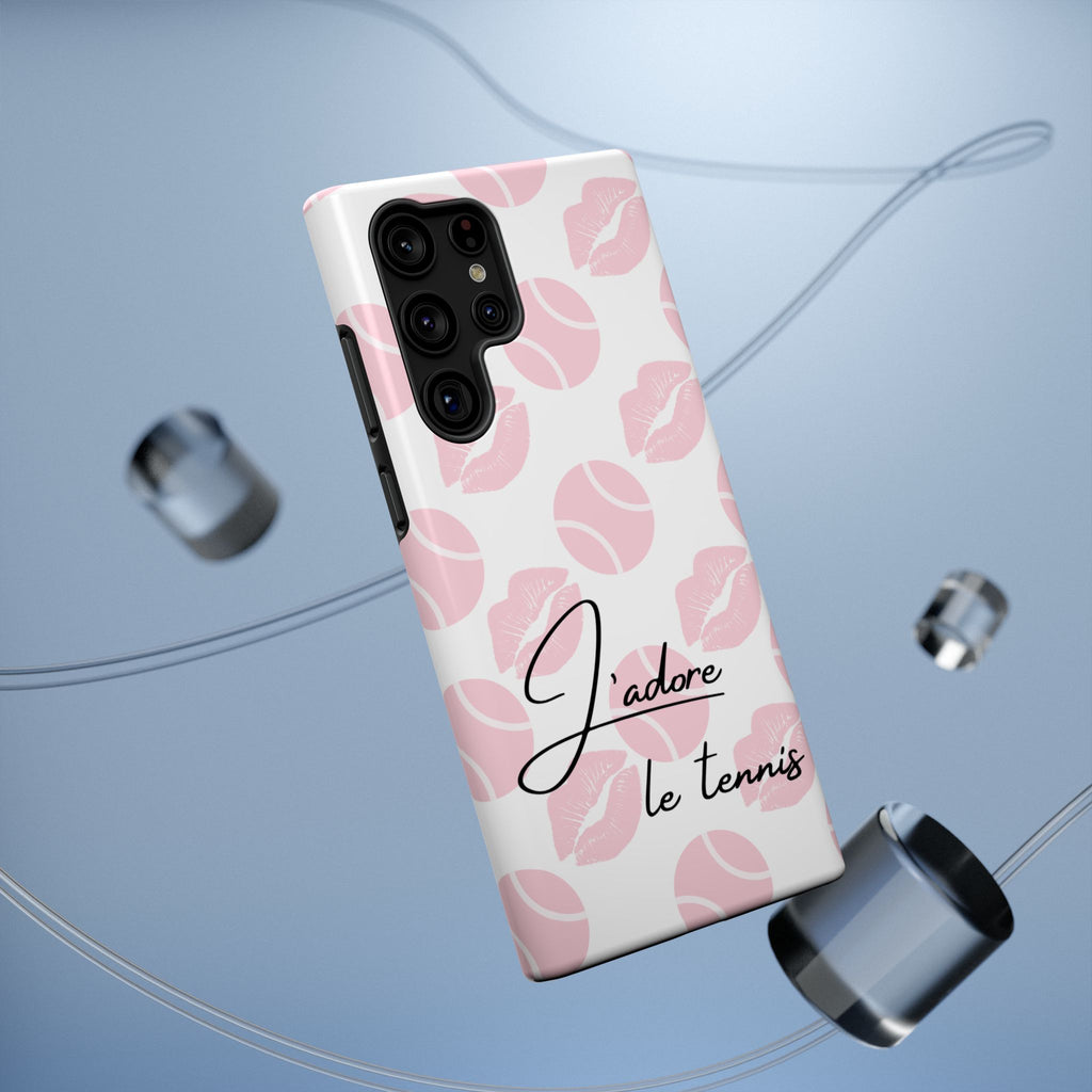Impact-Resistant Phone Case - 'J'adore le tennis', pink tennis balls/lips