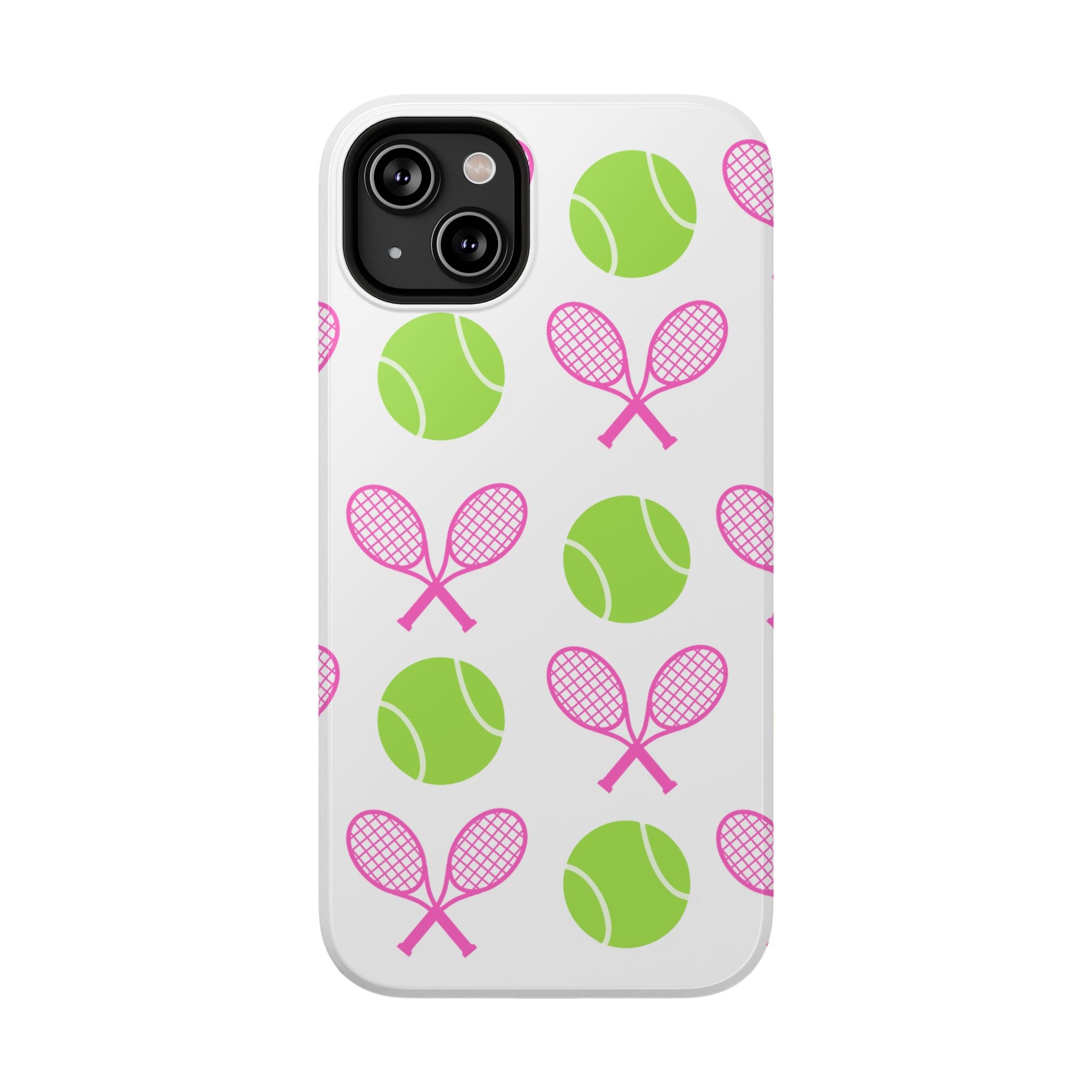 Tennis Pattern Impact-Resistant Phone Case — Pink Rackets & Green Balls