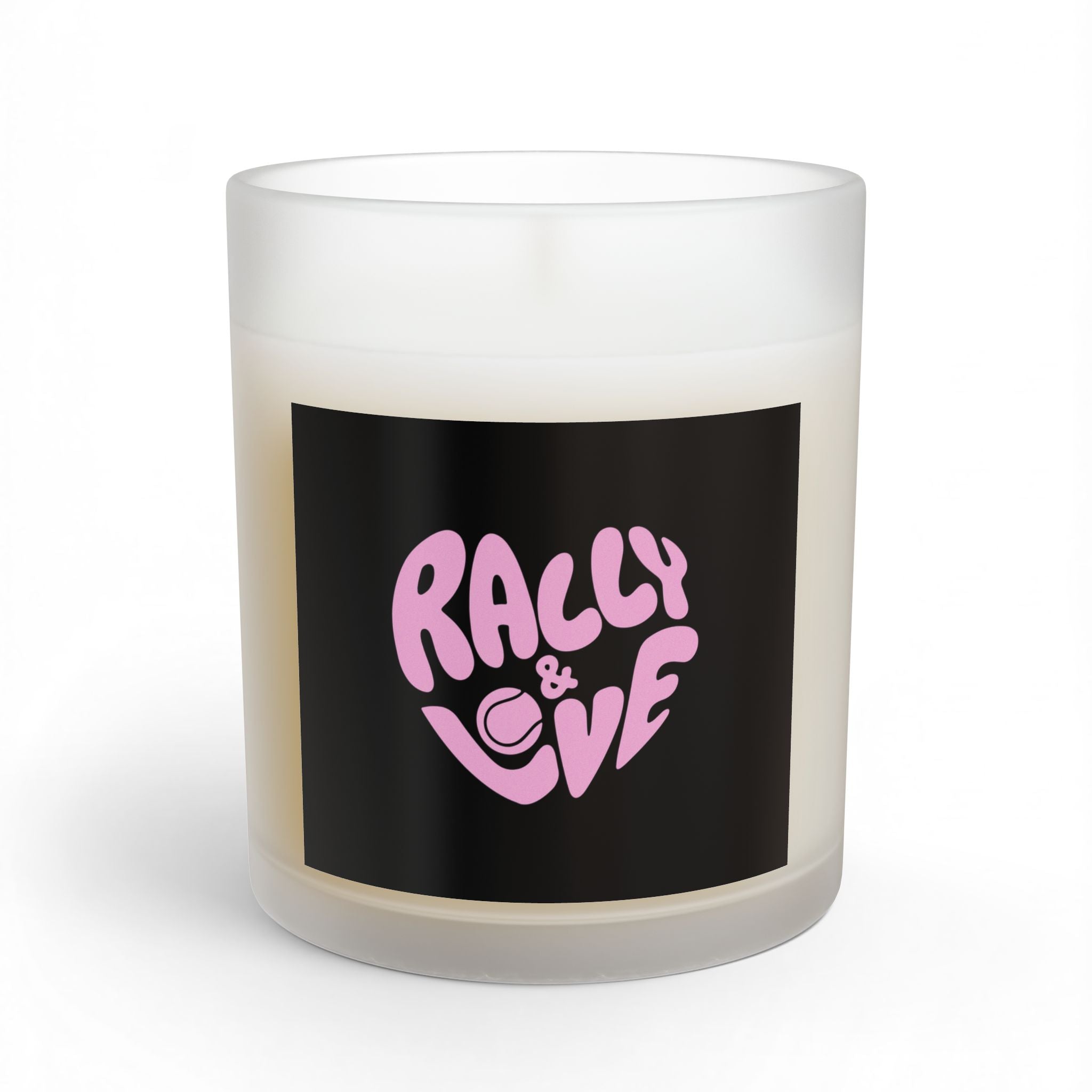 Glass Candle 11 oz — "Rally & Love" Heart logo (bubblegum pink)