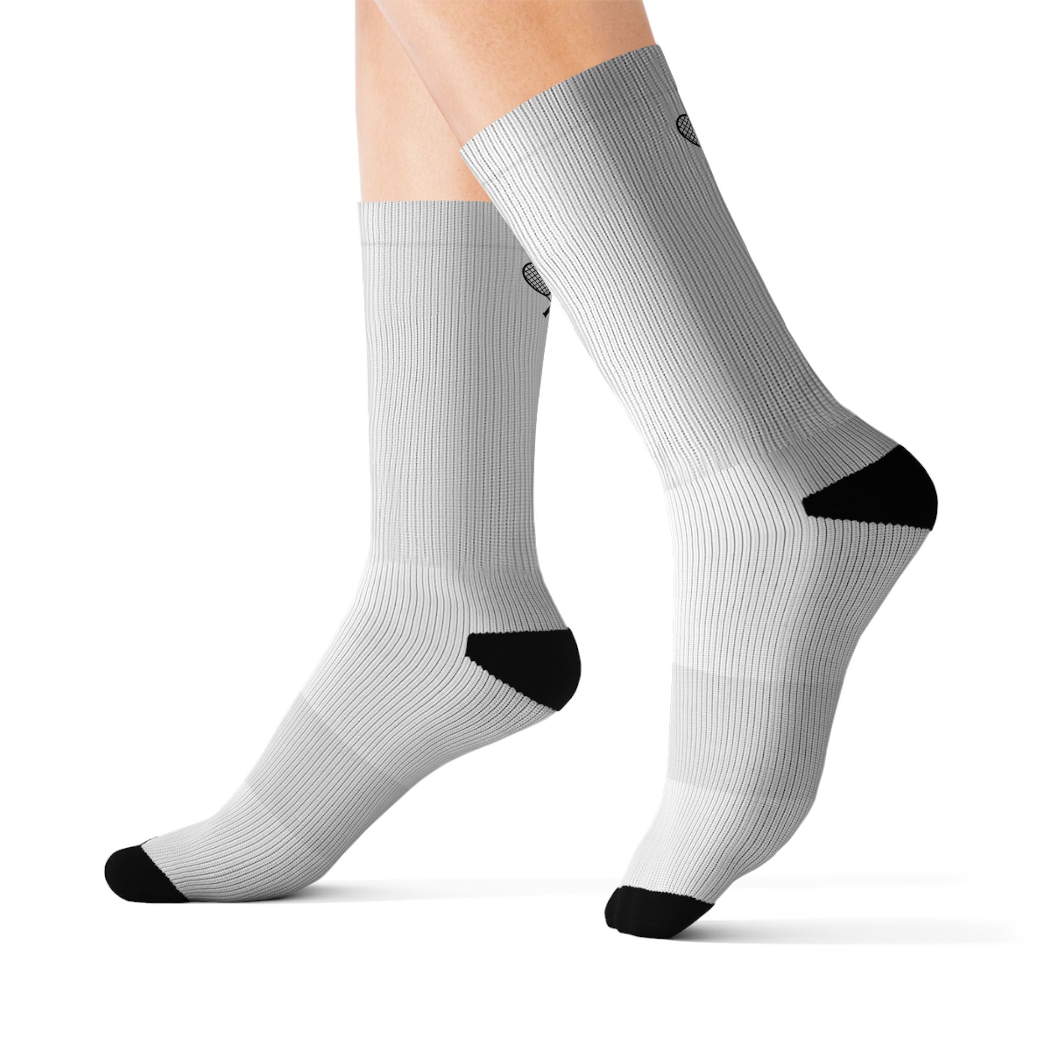 Men's Crew Socks — Custom, Black Tennis Racket/Ball Athletic Socks