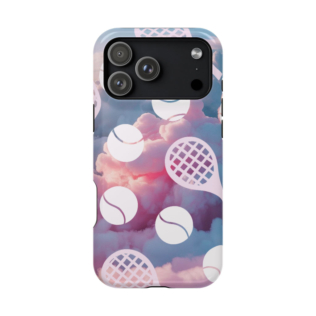 Tennis Impact-Resistant Phone Case — Tennis Rackets & Balls on Cloudscape