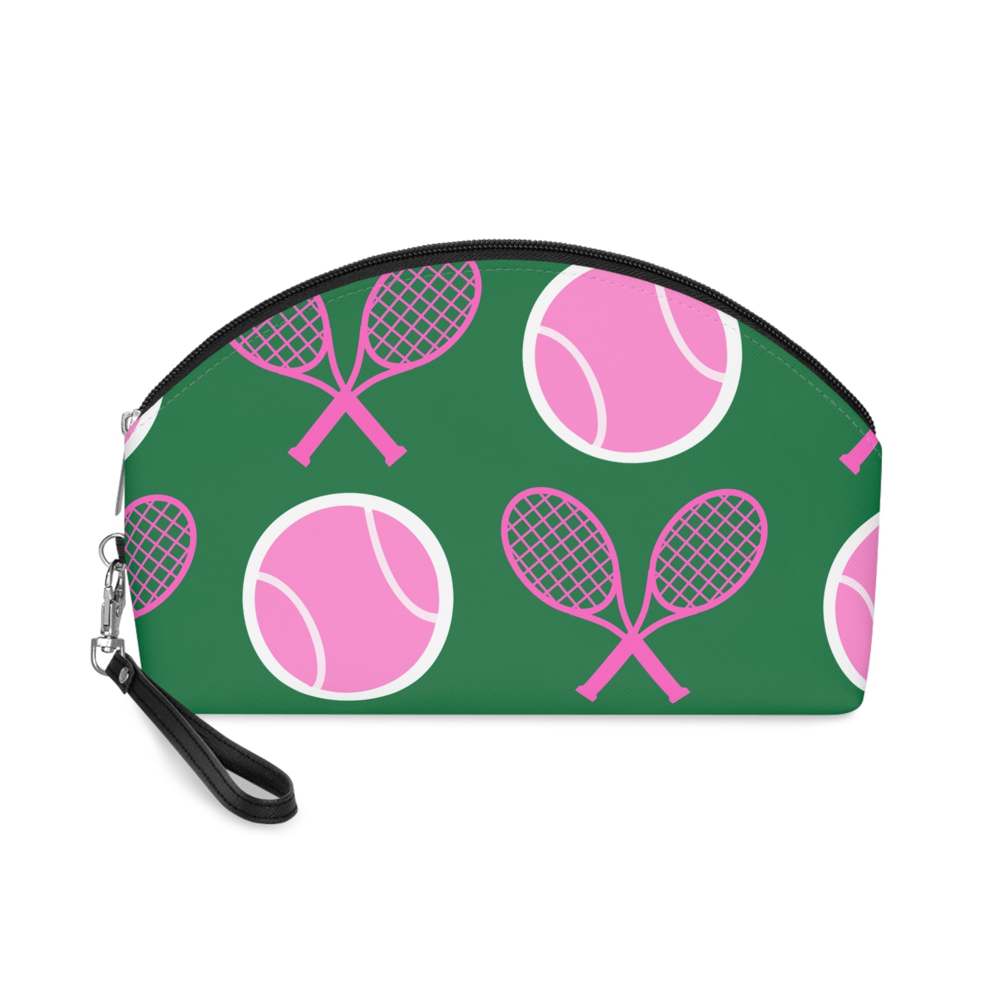 Tennis Makeup Bag — Green/Pink Tennis Ball & Racket Cosmetic Pouch for Players