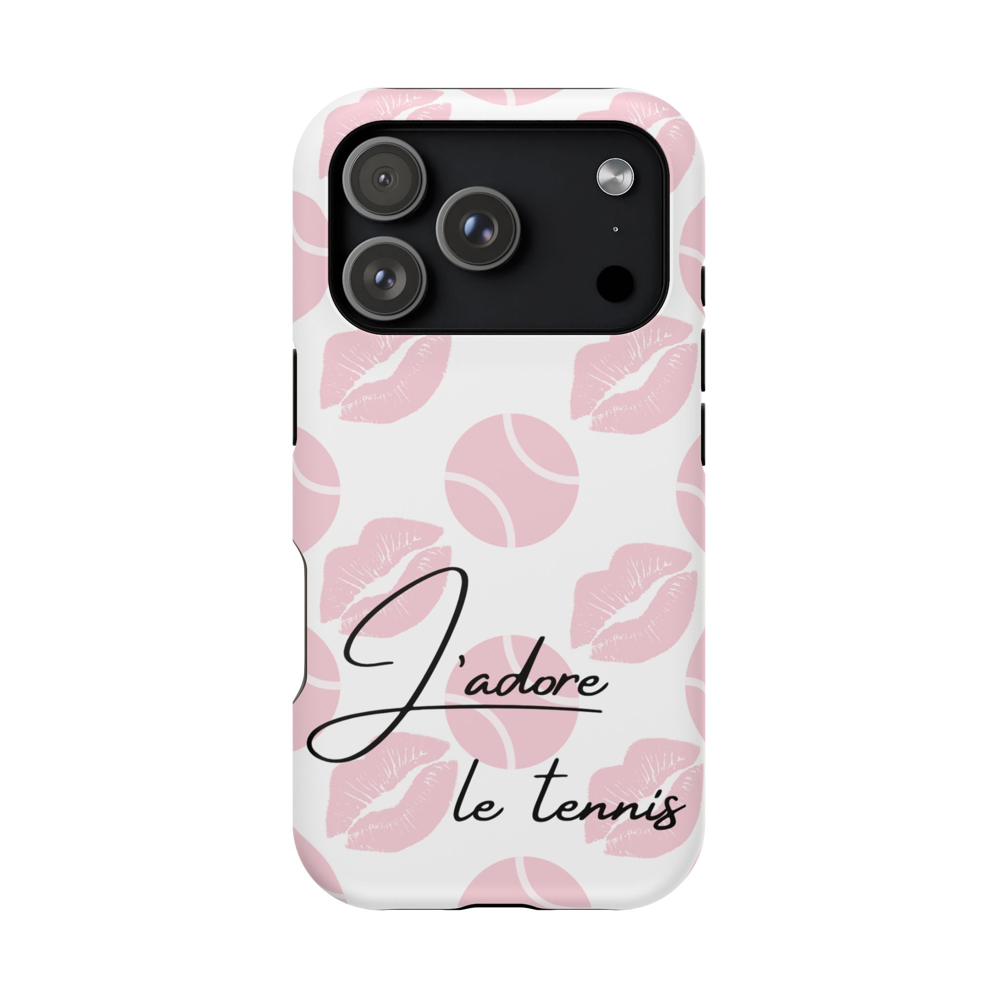 Impact-Resistant Phone Case - 'J'adore le tennis', pink tennis balls/lips