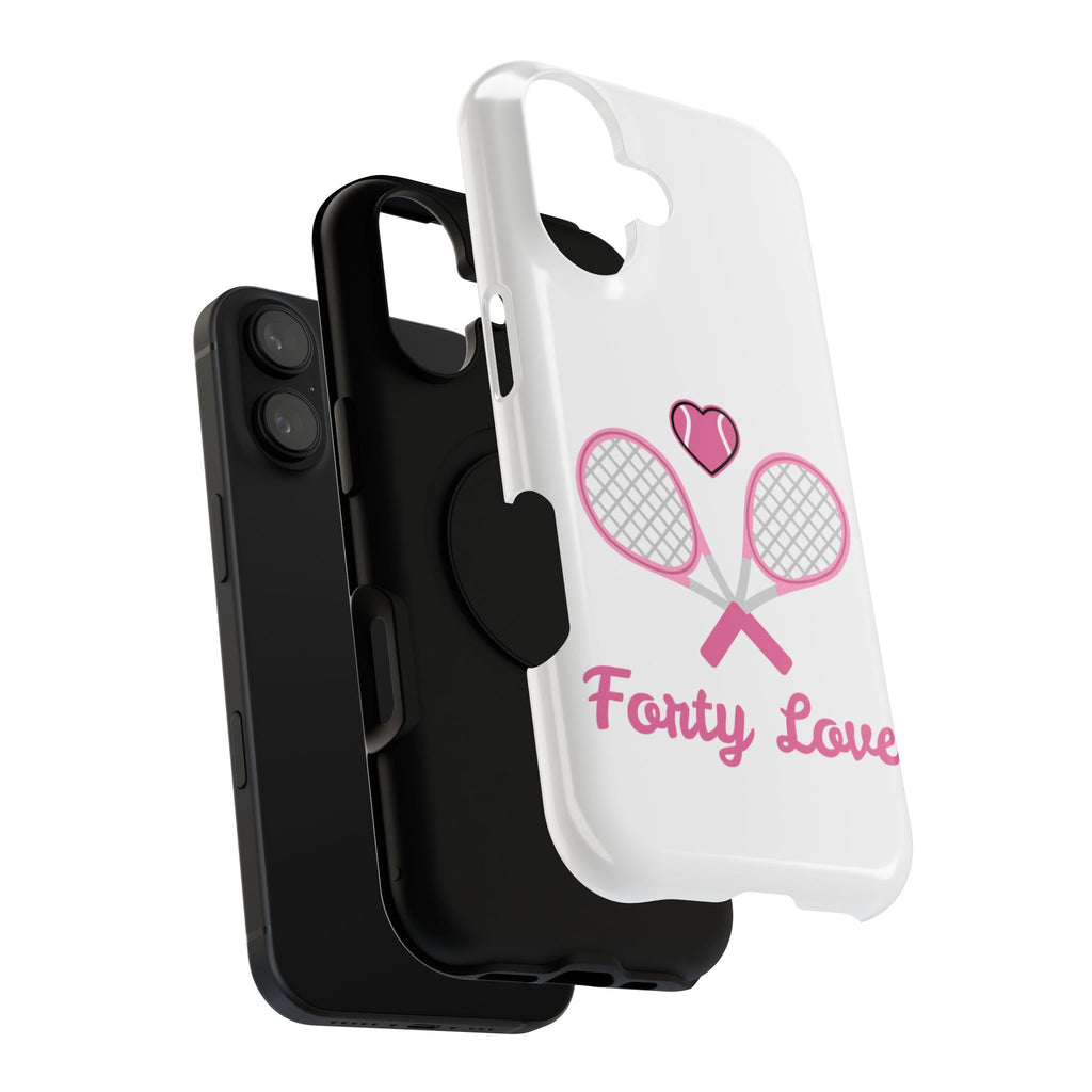 Tennis Impact‑Resistant Phone Case — 'Forty Love', pink/white