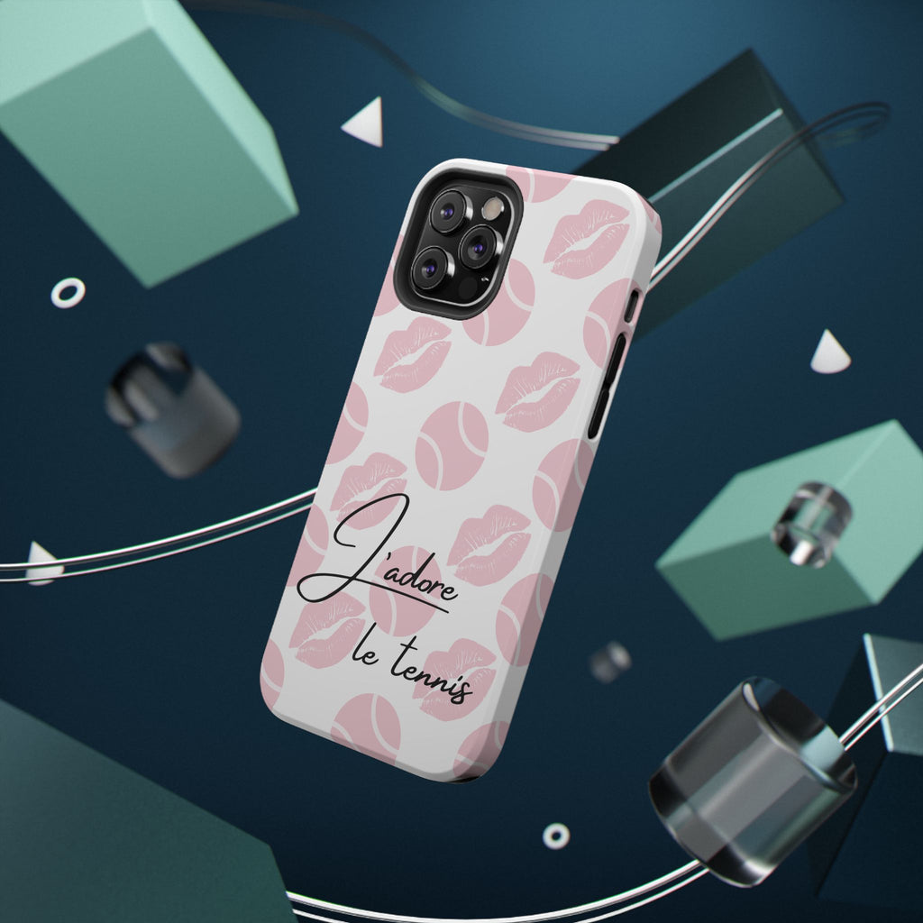 Impact-Resistant Phone Case - 'J'adore le tennis', pink tennis balls/lips