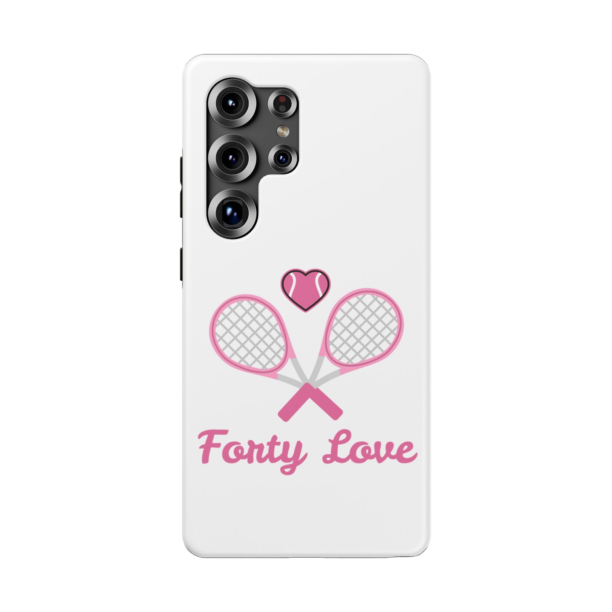 Tennis Impact‑Resistant Phone Case — 'Forty Love', pink/white
