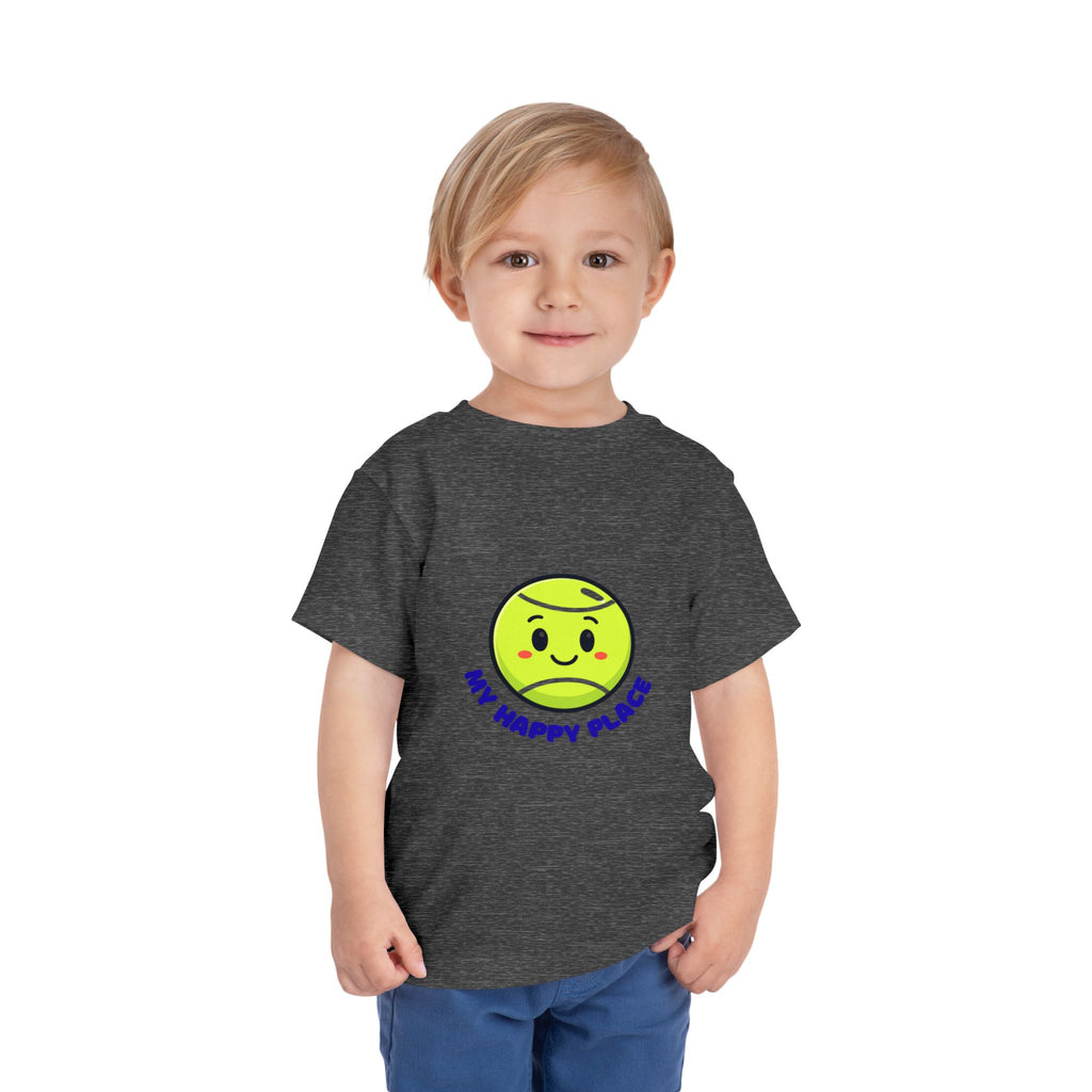 Boy Toddler's Junior Tee - My Happy Place Cute Tennis Ball Smiley Face T-Shirt
