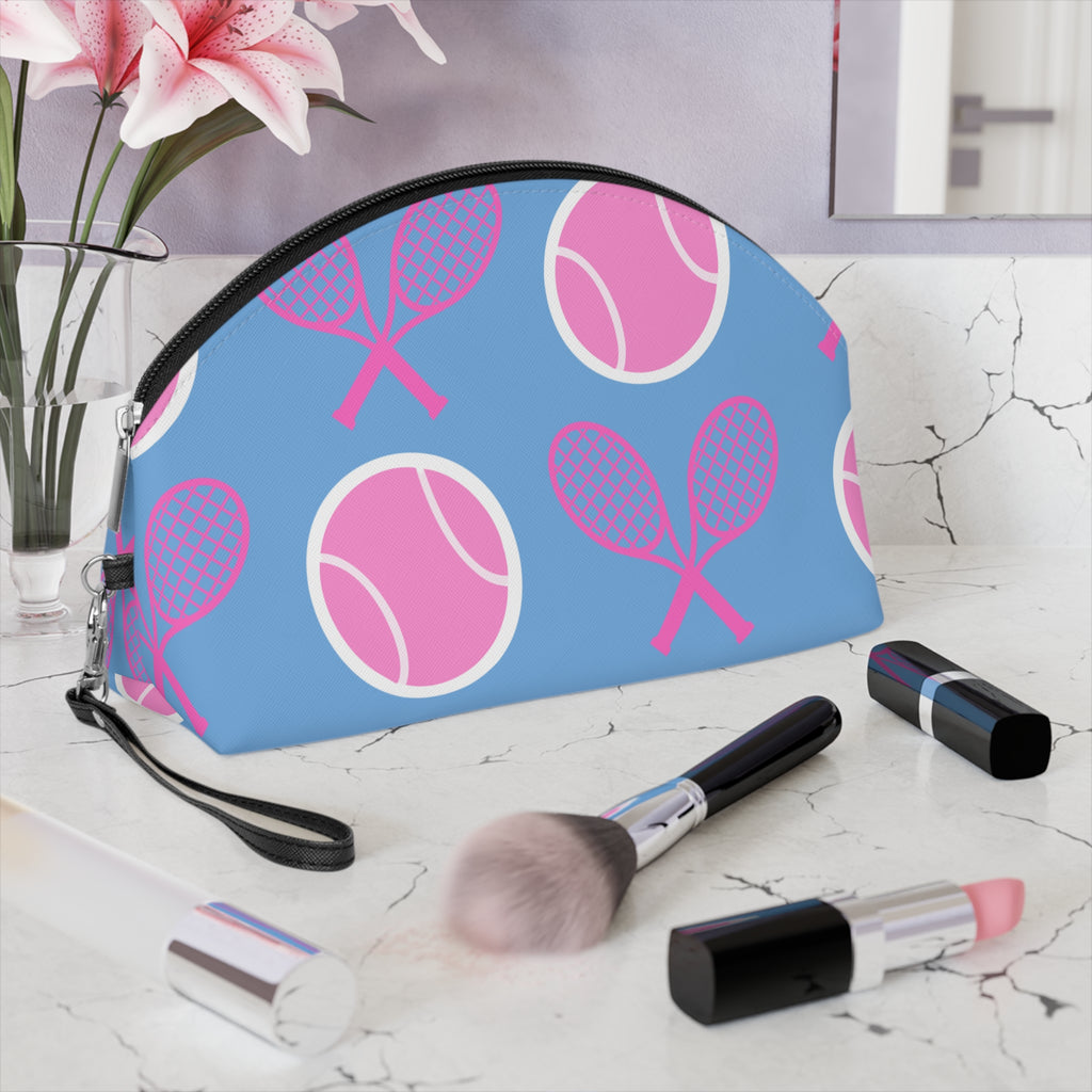 Tennis Makeup Bag — Light blue/Pink Tennis Ball & Racket Cosmetic Pouch for Players