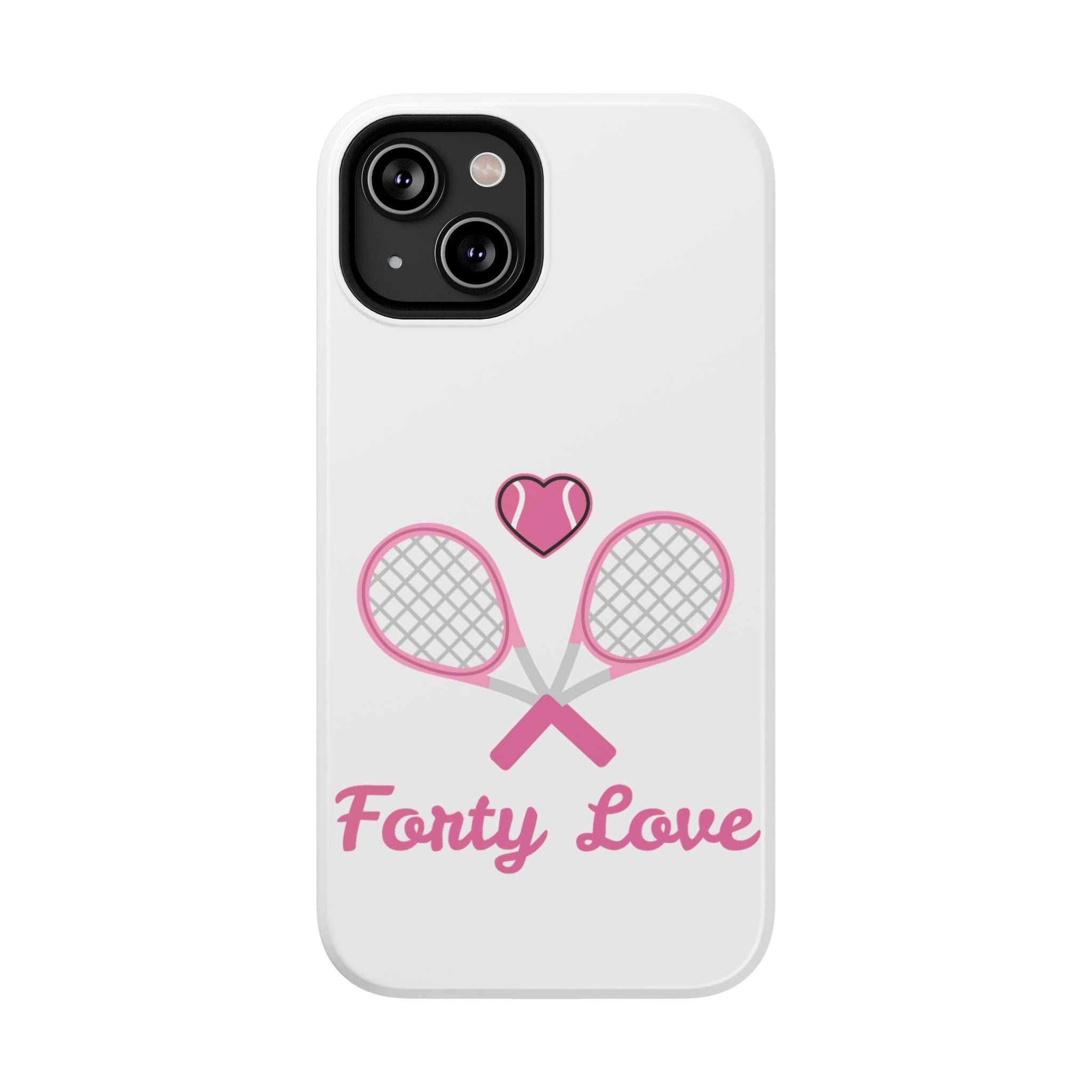 Tennis Impact‑Resistant Phone Case — 'Forty Love', pink/white