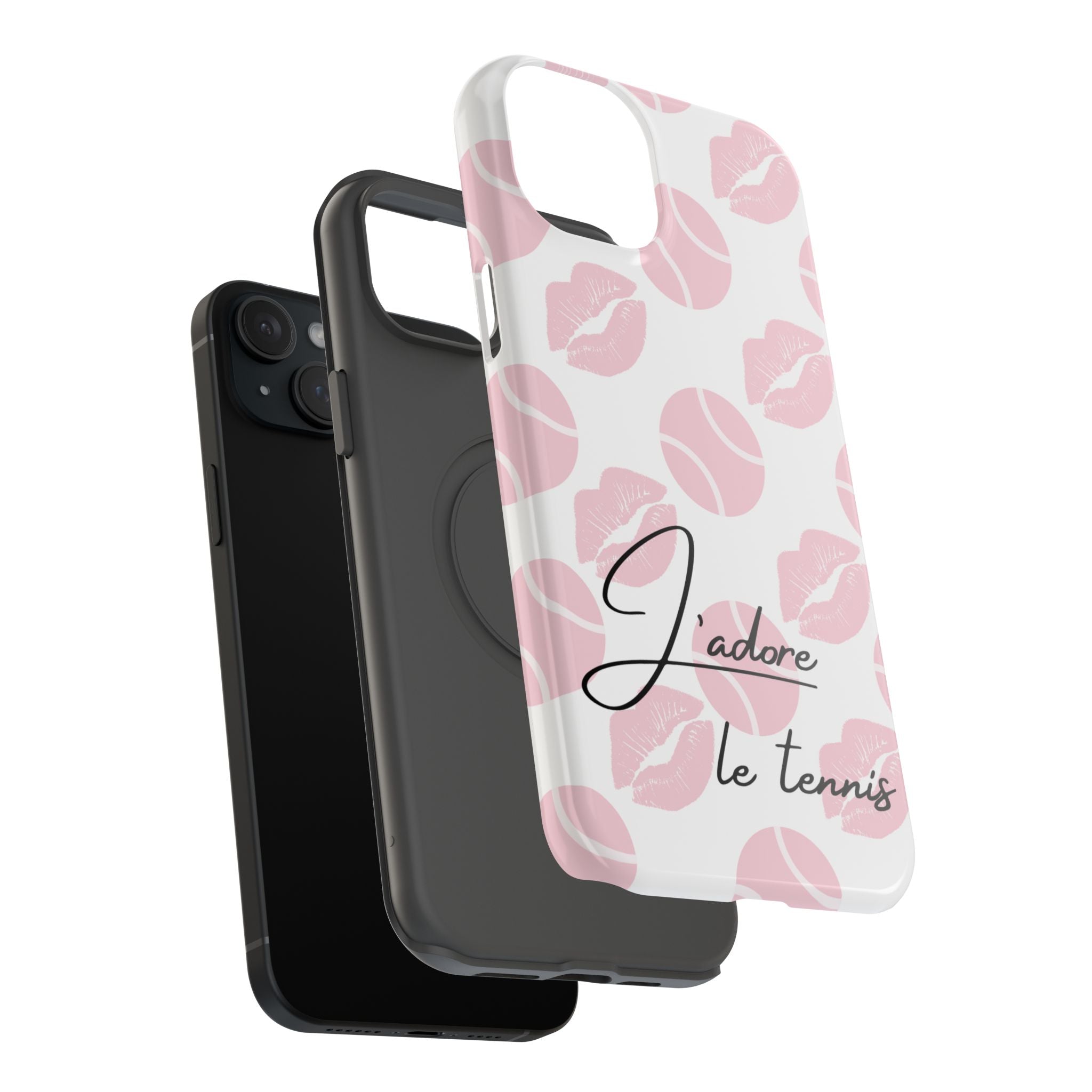 Impact-Resistant Phone Case - 'J'adore le tennis', pink tennis balls/lips