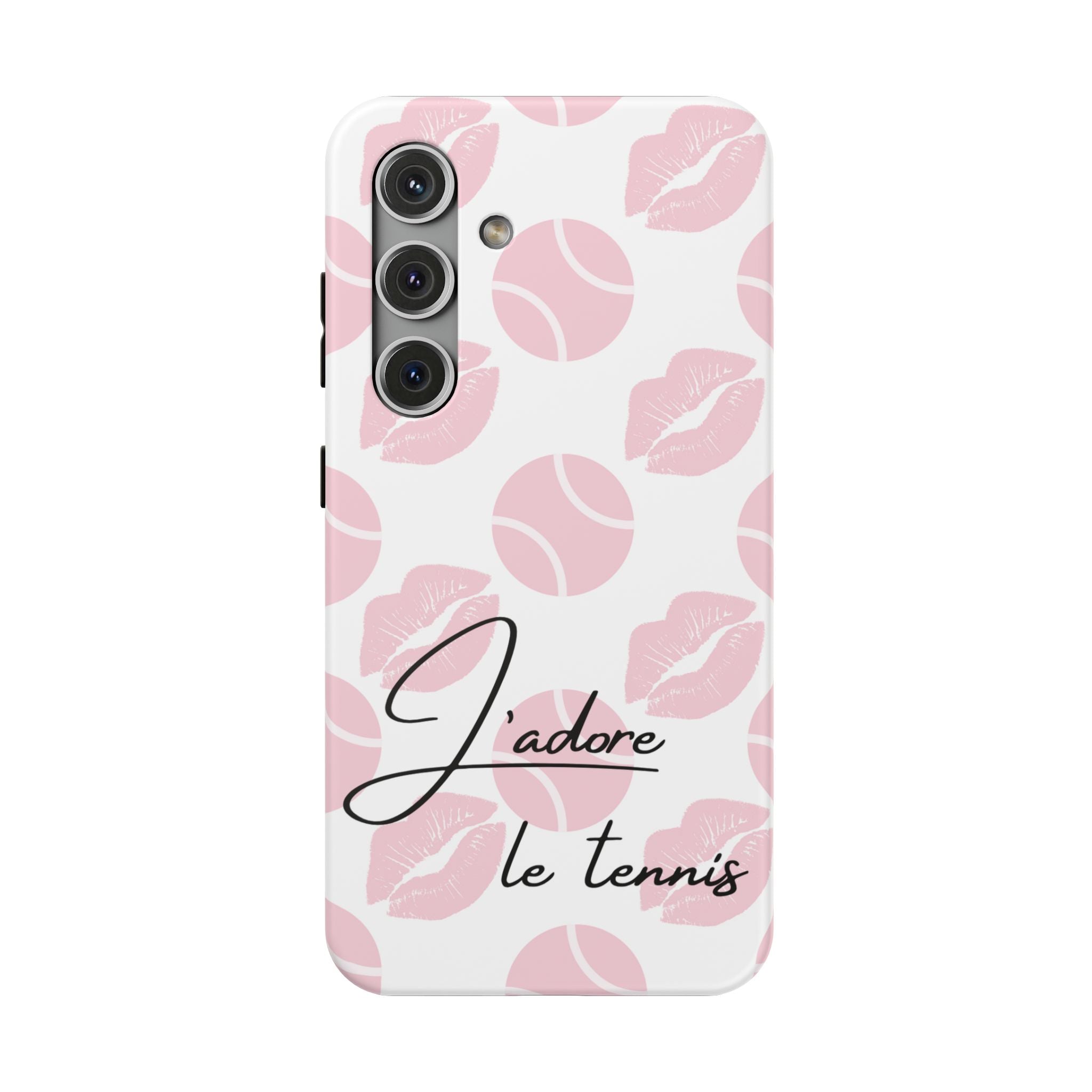 Impact-Resistant Phone Case - 'J'adore le tennis', pink tennis balls/lips