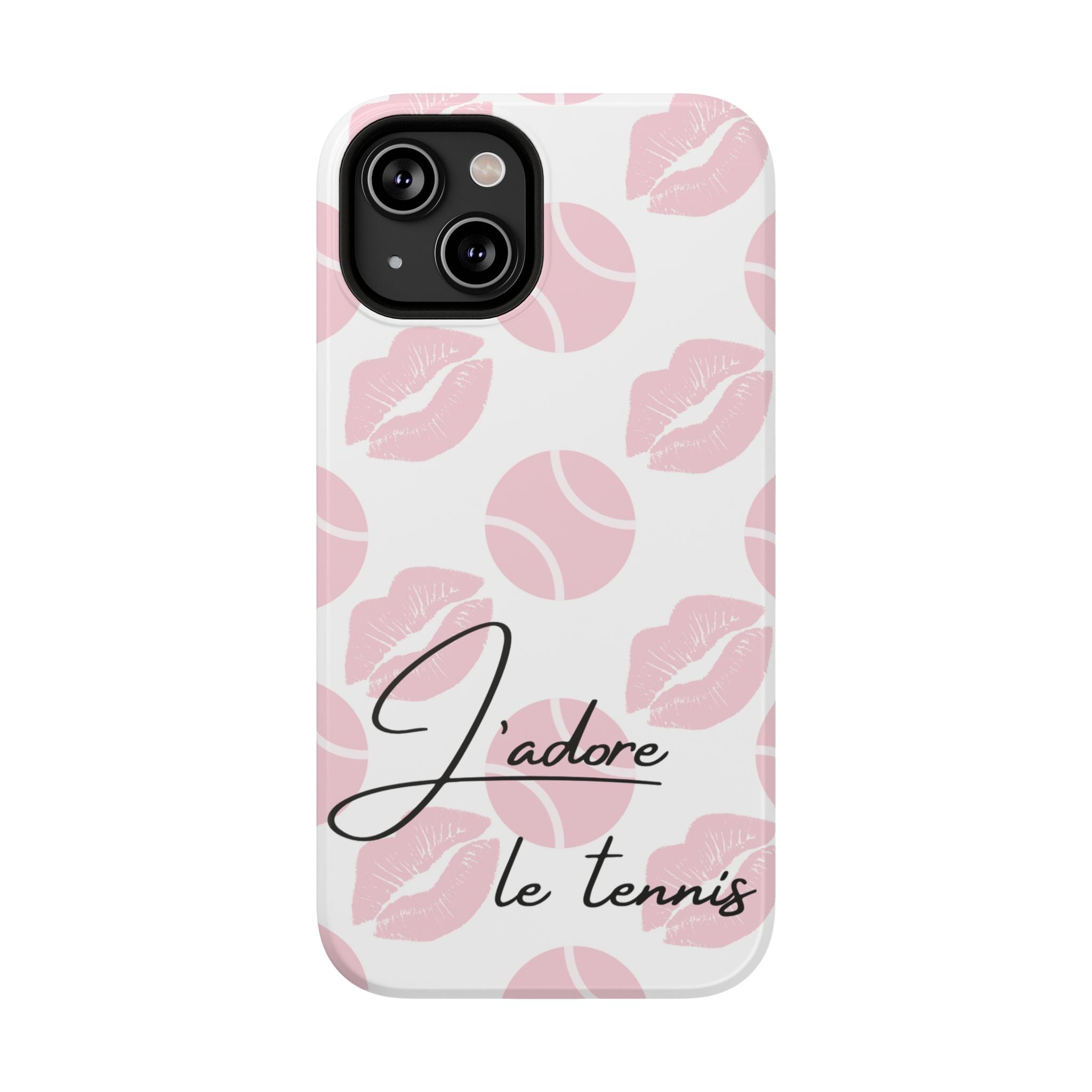Impact-Resistant Phone Case - 'J'adore le tennis', pink tennis balls/lips