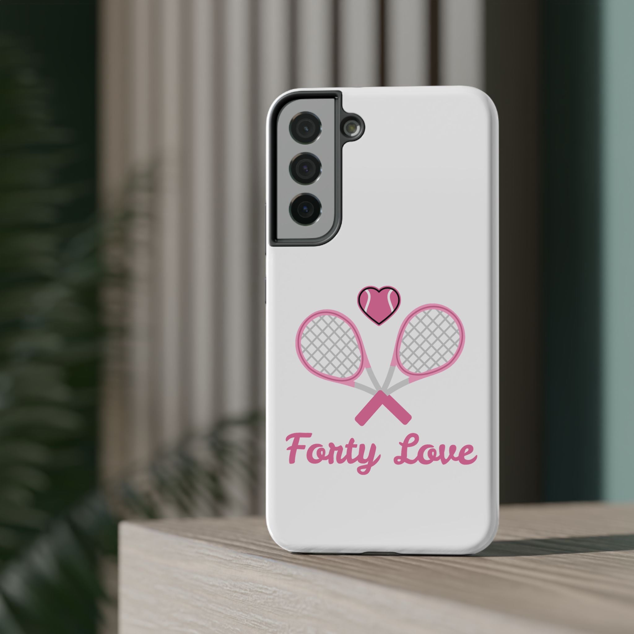 Tennis Impact‑Resistant Phone Case — 'Forty Love', pink/white