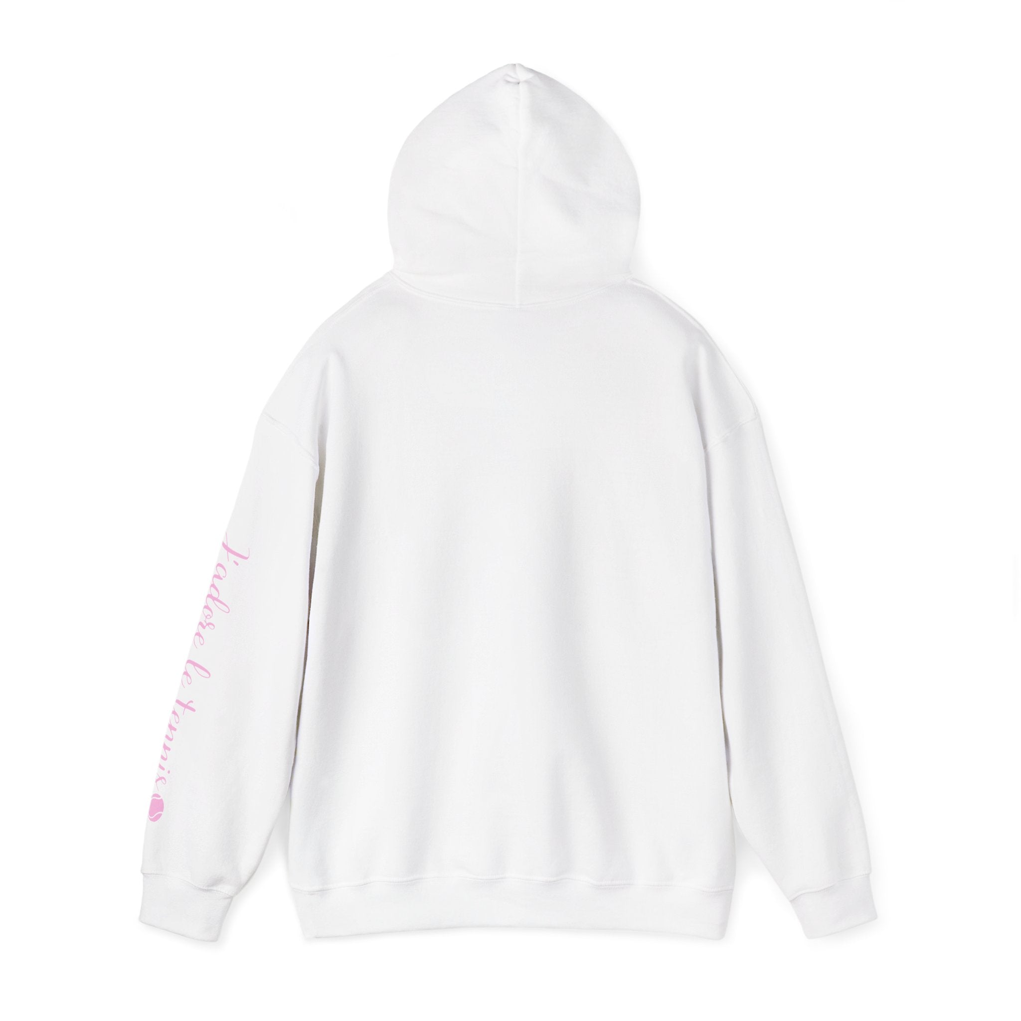 Women's Hoodie sweatshirt — "J'adore le tennis" Tennis Ball Sleeve Design (bubblegum pink)