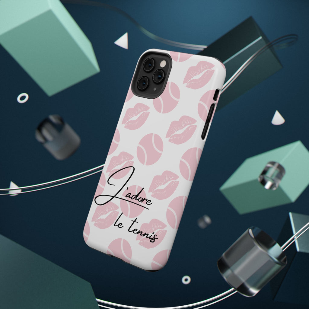 Impact-Resistant Phone Case - 'J'adore le tennis', pink tennis balls/lips