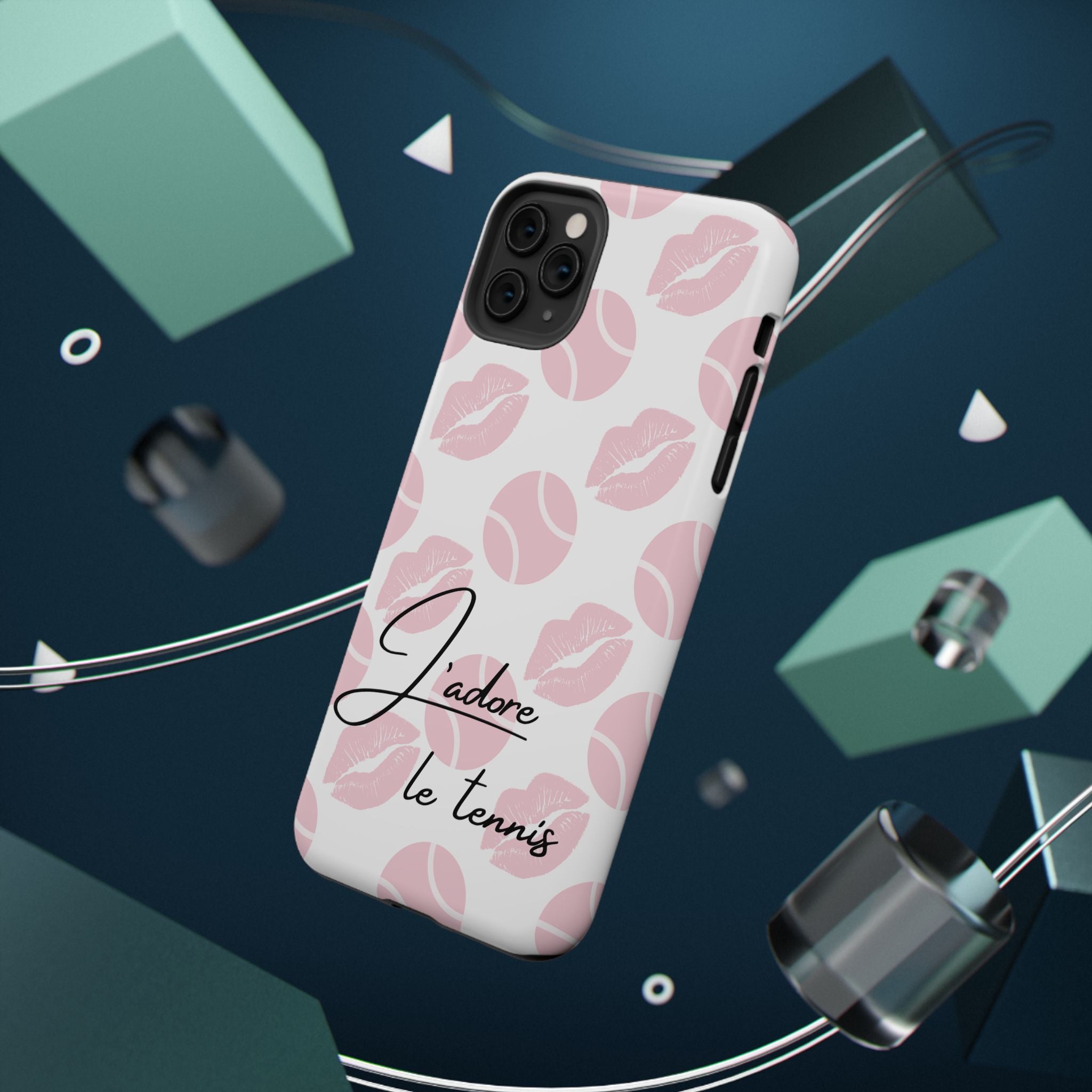 Impact-Resistant Phone Case - 'J'adore le tennis', pink tennis balls/lips