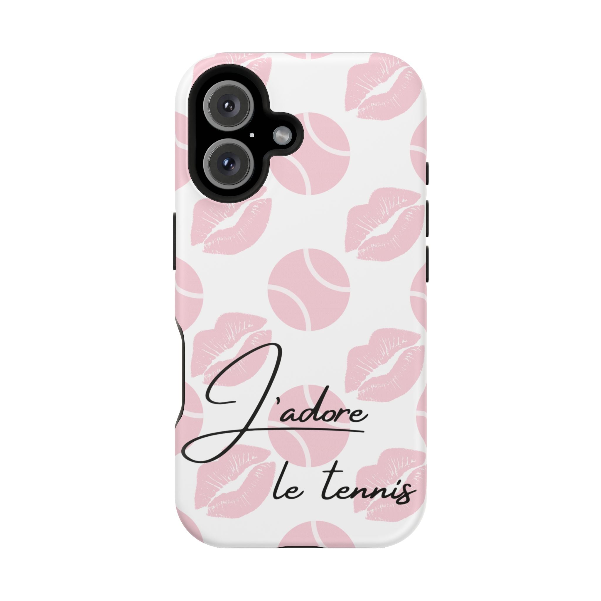 Impact-Resistant Phone Case - 'J'adore le tennis', pink tennis balls/lips