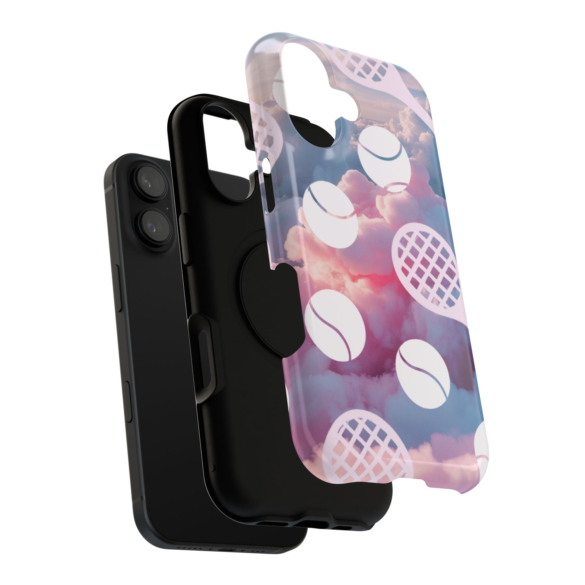 Tennis Impact-Resistant Phone Case — Tennis Rackets & Balls on Cloudscape