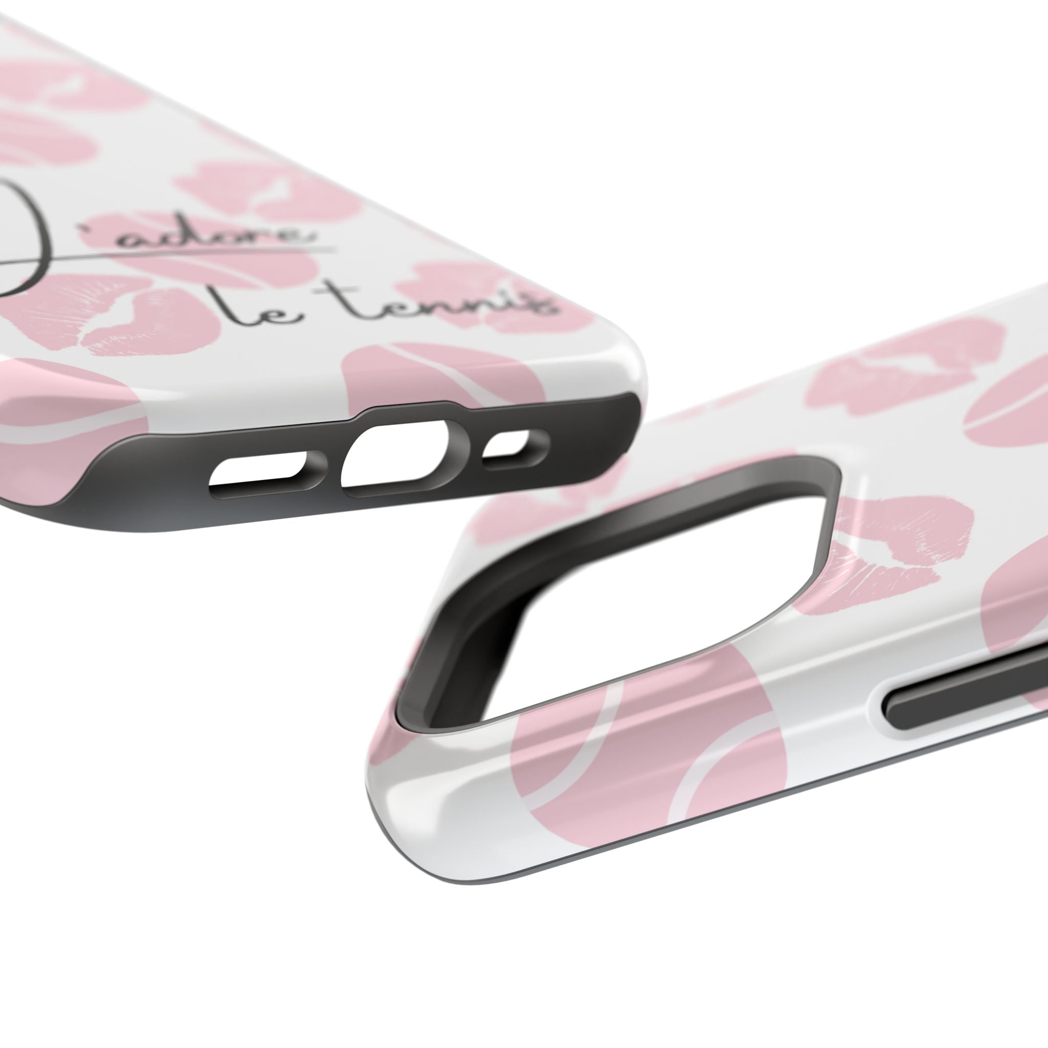 Impact-Resistant Phone Case - 'J'adore le tennis', pink tennis balls/lips