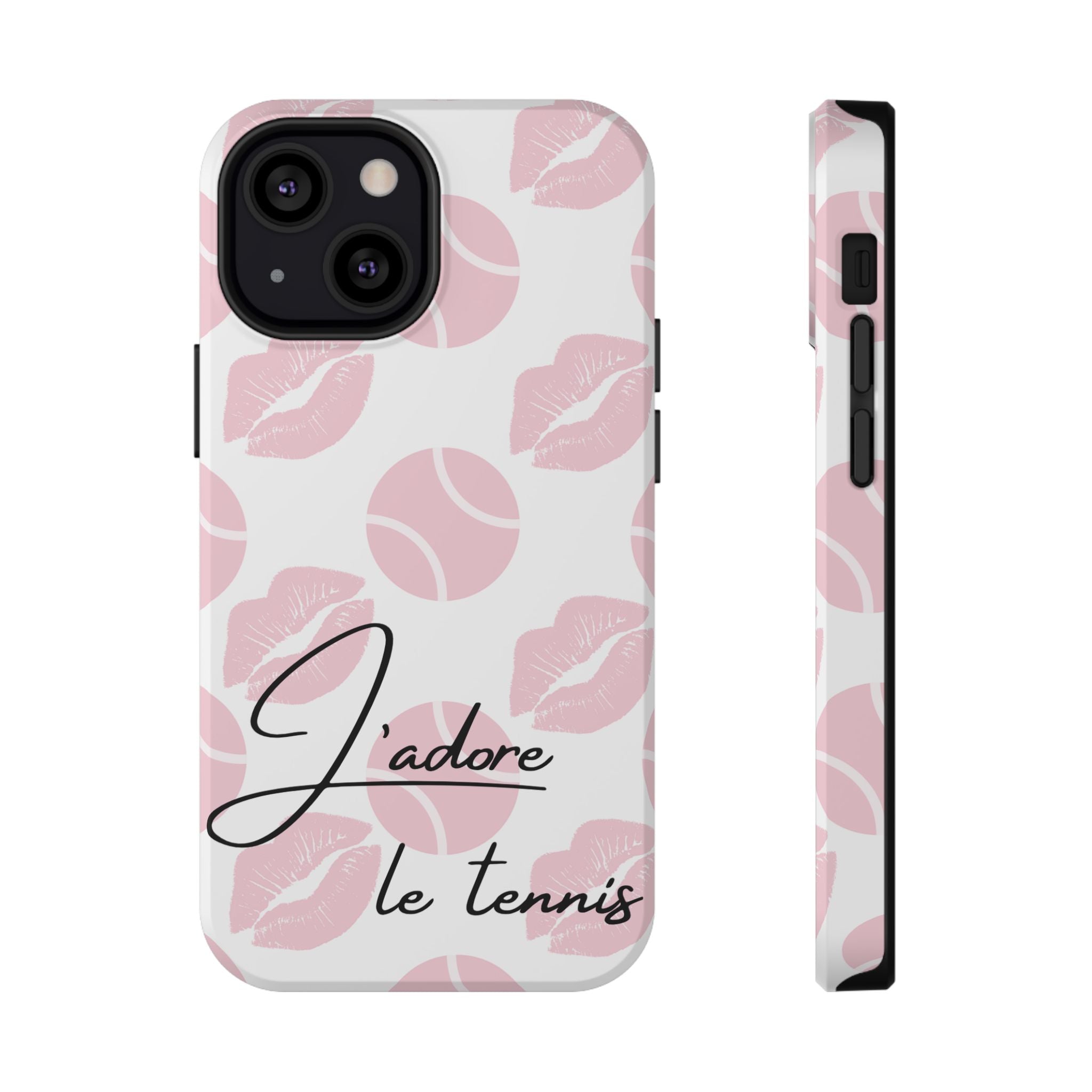 Impact-Resistant Phone Case - 'J'adore le tennis', pink tennis balls/lips