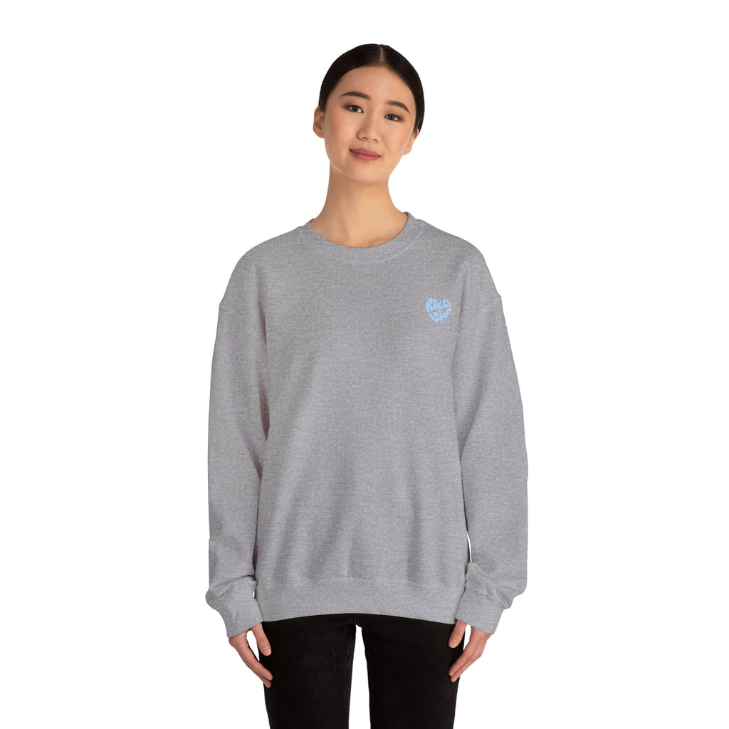 Women's Crewneck Sweatshirt — Minimal ‘Game Set Match’ Tennis Graphic (bubblegum blue)